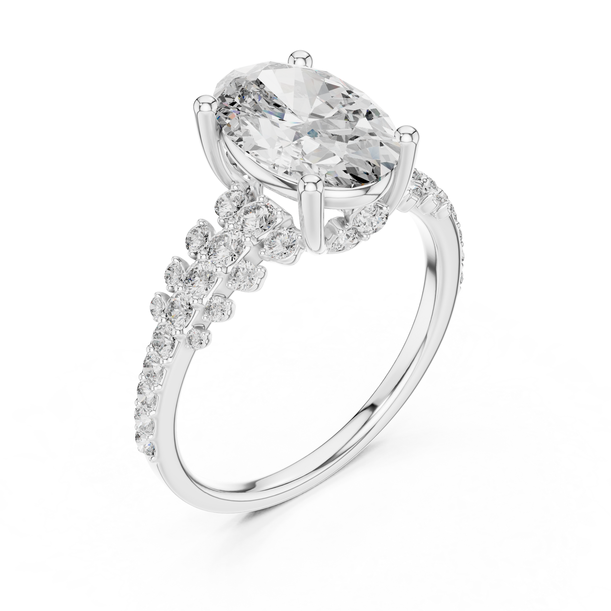 TCW 2.58 Oval-cut Lab Grown Center Stone Side Stones & Cluster Design Engagement Ring