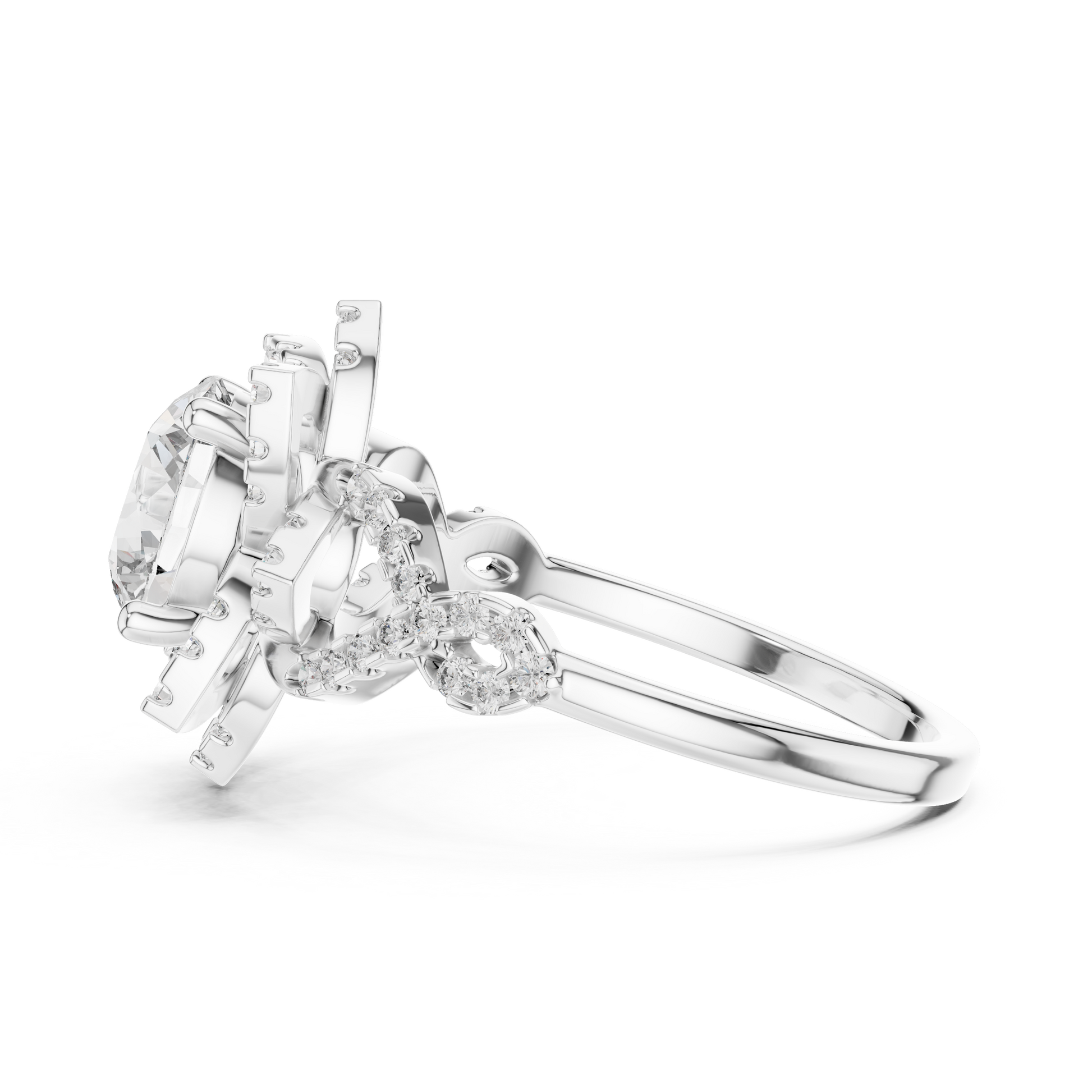 Round Moissanite Floral Halo Nature-inspired Engagement Ring in Sterling Silver