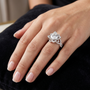 1.71 TCW Round Cut Moissanite Diamond 18kt Solid Gold Flower Style Halo Engagement Ring