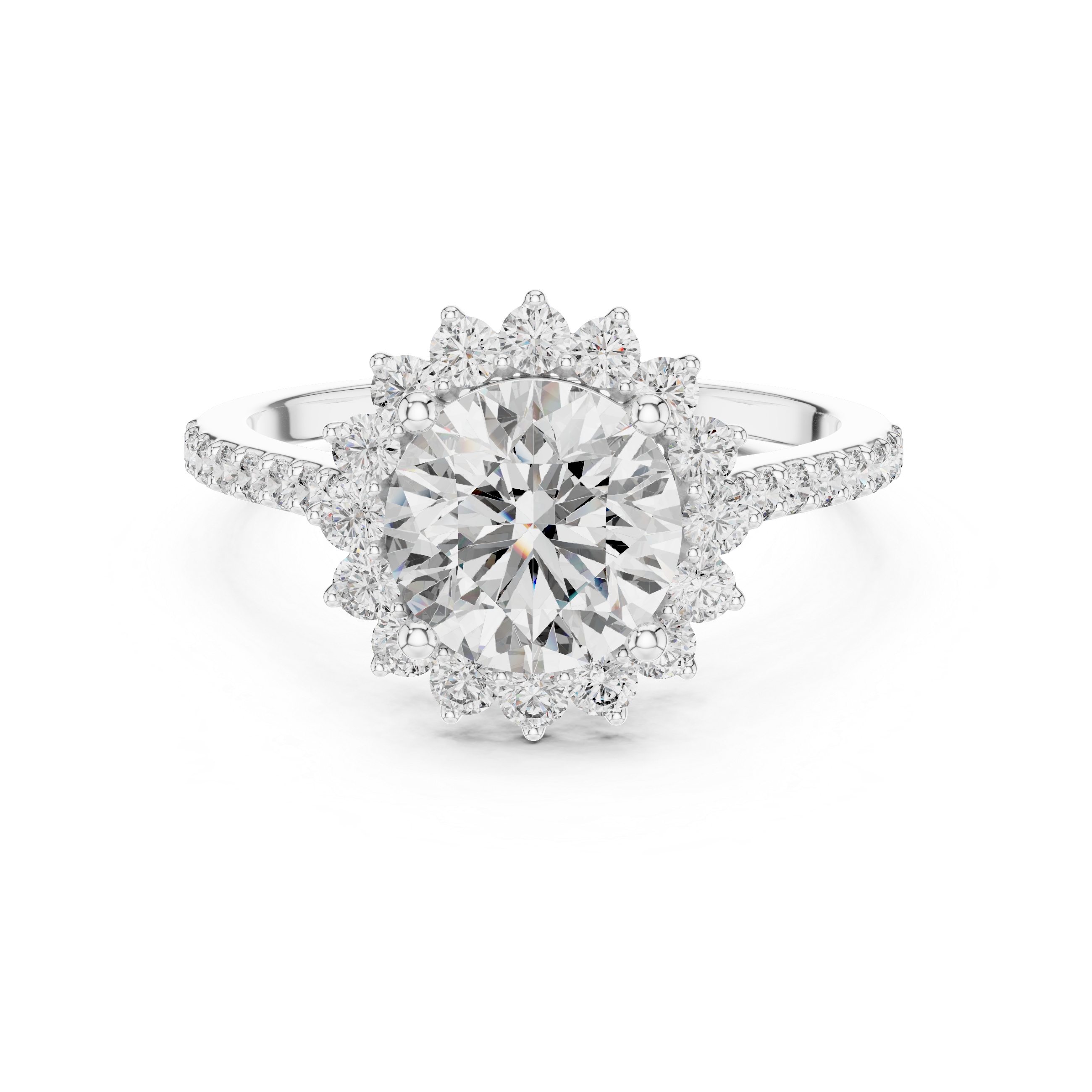 Central Large Round-cut Moissanite with Floral-style Halo Engagement Ring