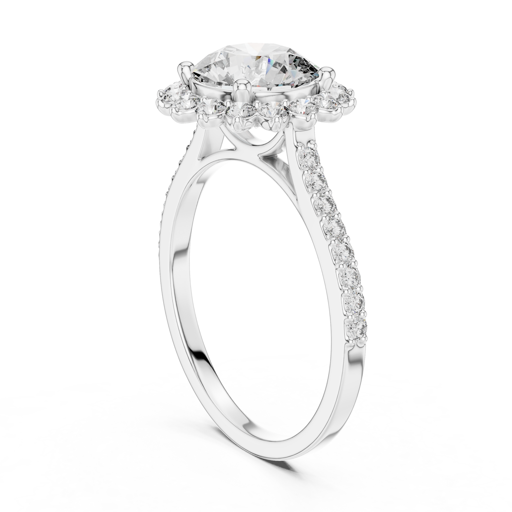 Central Large Round-cut Moissanite with Floral-style Halo Engagement Ring