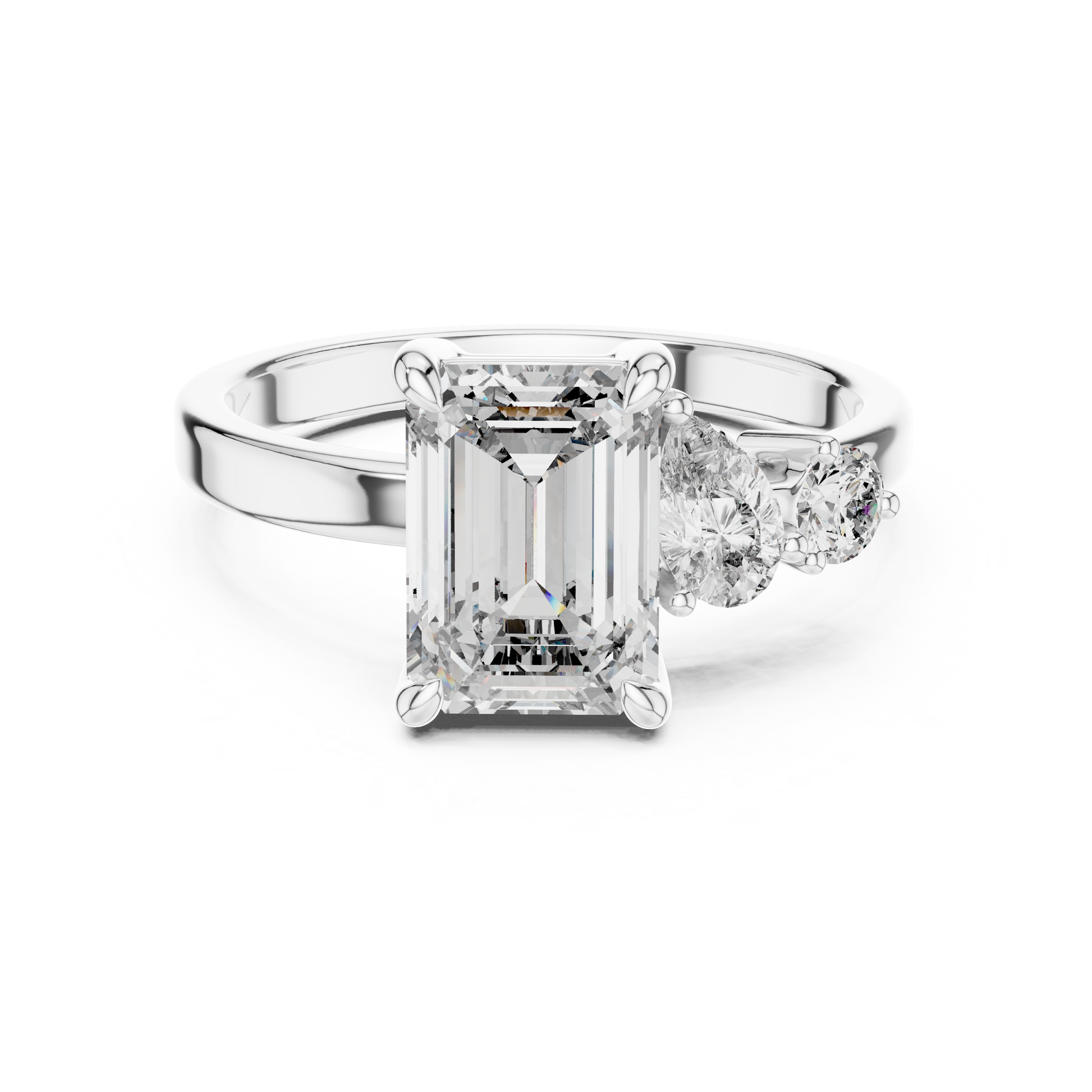 Emerald-cut Moissanite Diamond Asymmetrical Multi-stone Design Engagement Ring