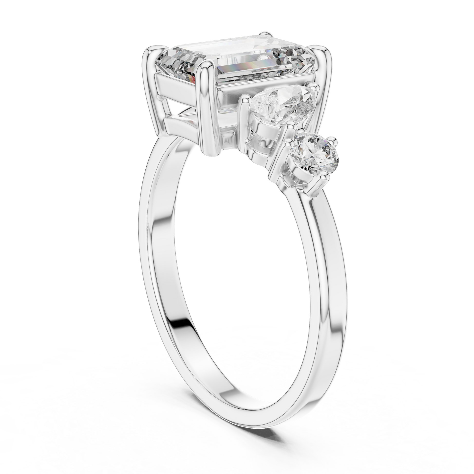 Emerald-cut Moissanite Diamond Asymmetrical Multi-stone Design Engagement Ring