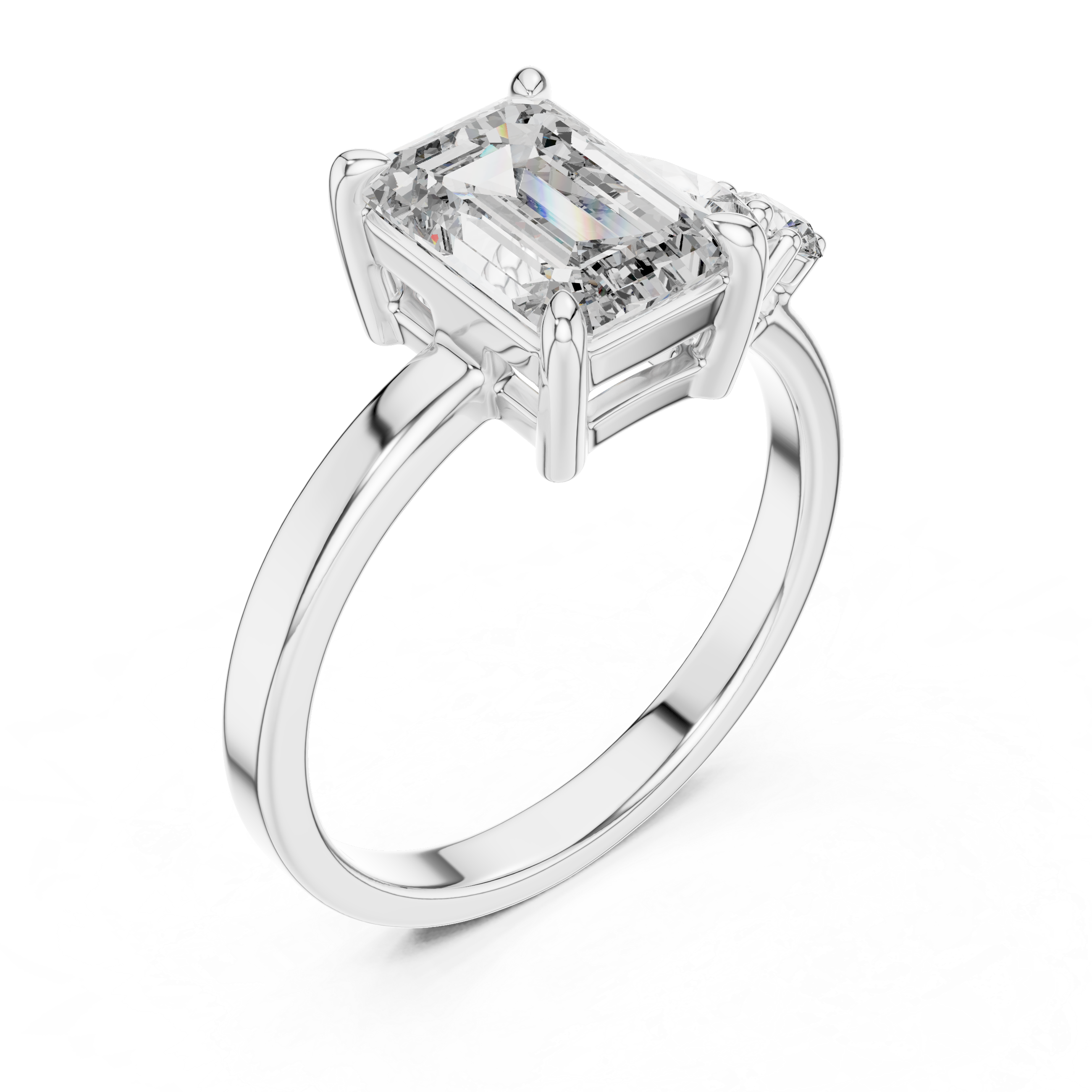 Emerald-cut Moissanite Diamond Asymmetrical Multi-stone Design Engagement Ring
