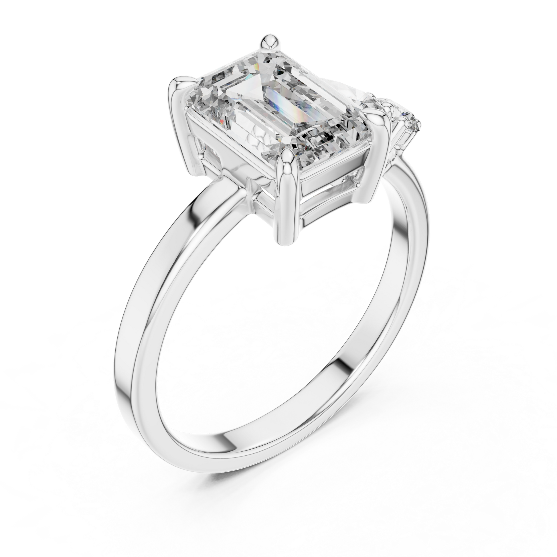 Emerald-cut Moissanite Diamond Asymmetrical Multi-stone Design Engagement Ring