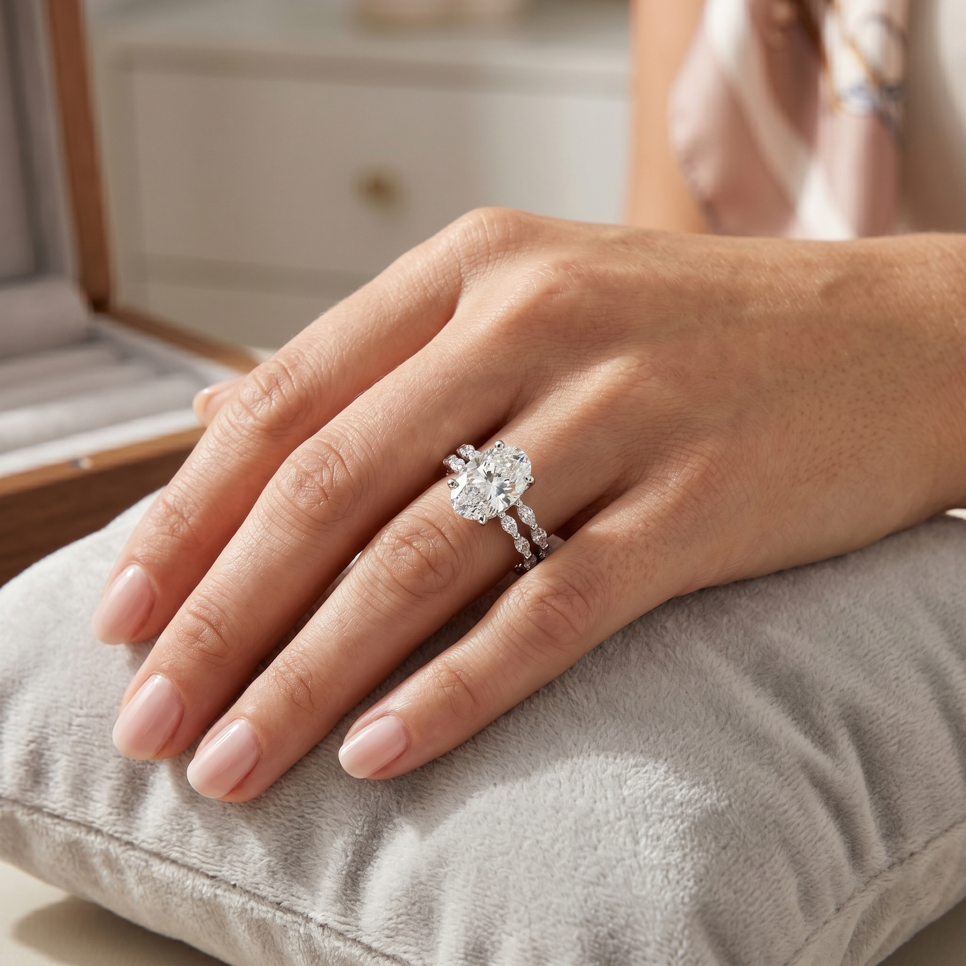 2.72 TCW Oval Cut Moissanite Diamond 14kt Solid Gold Double-Row Station Band Ring