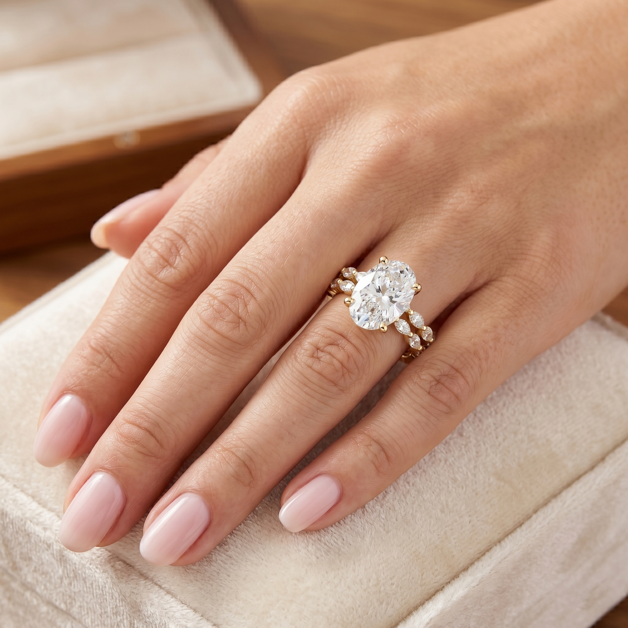 2.72 TCW Oval Cut Moissanite Diamond 14kt Solid Gold Double-Row Station Band Ring