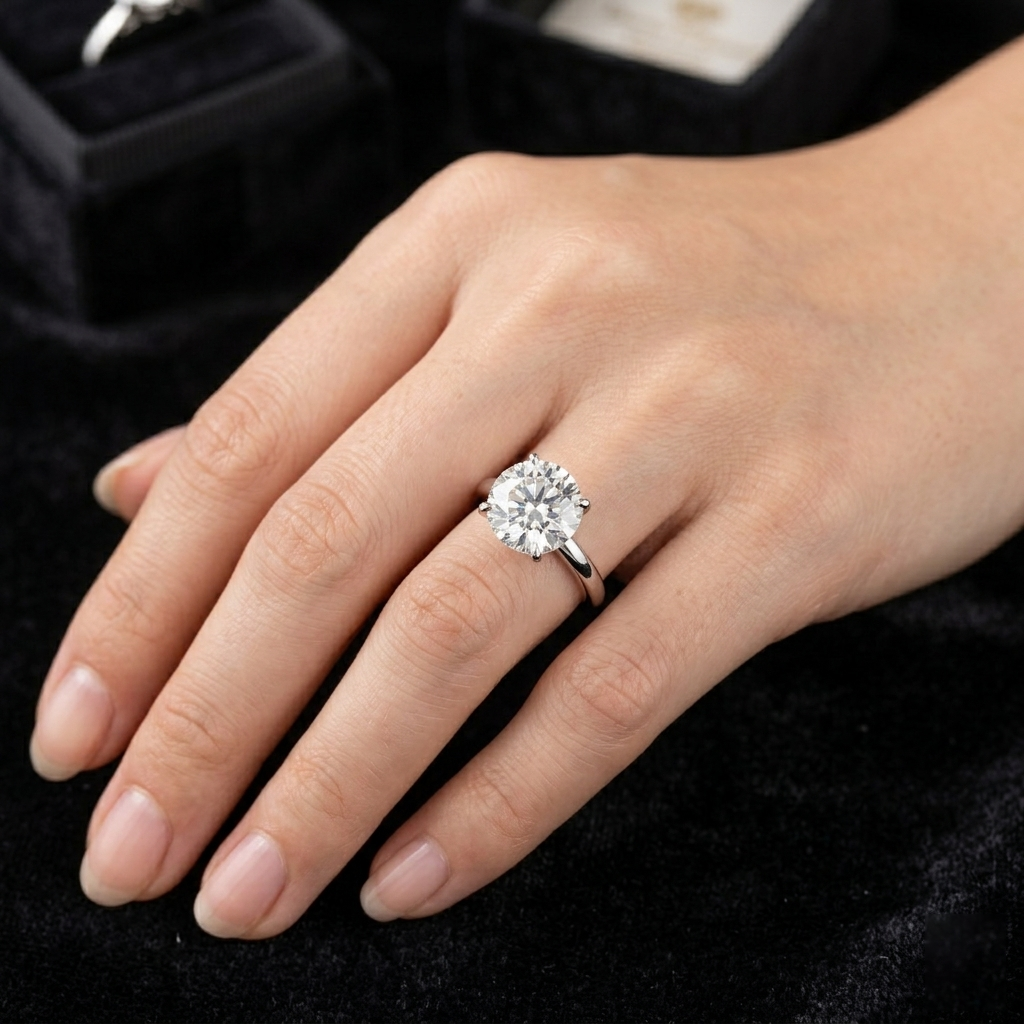 Round Brilliant Cut Moissanite Solitaire Sterling Silver Engagement Ring for Women