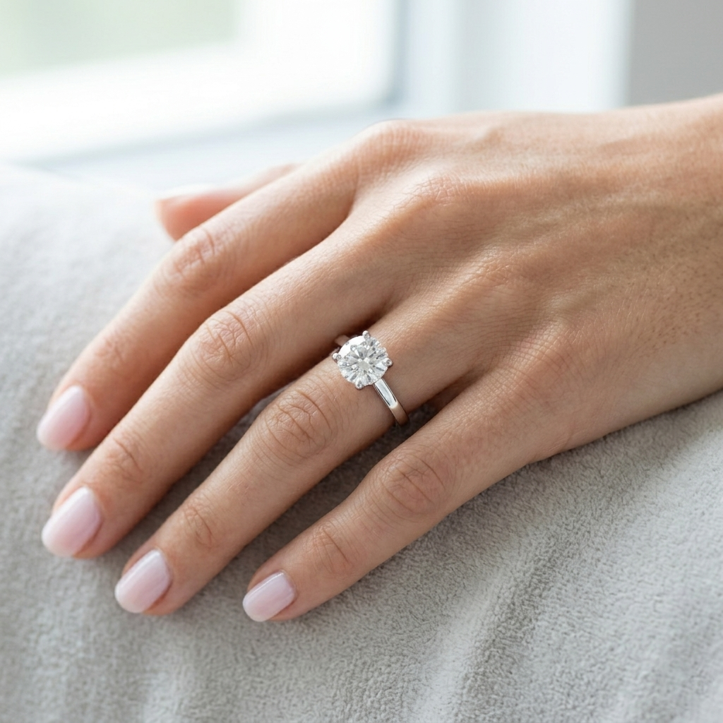 Classic Timeless Round-shaped Moissanite Silver Solitaire Engagement Ring