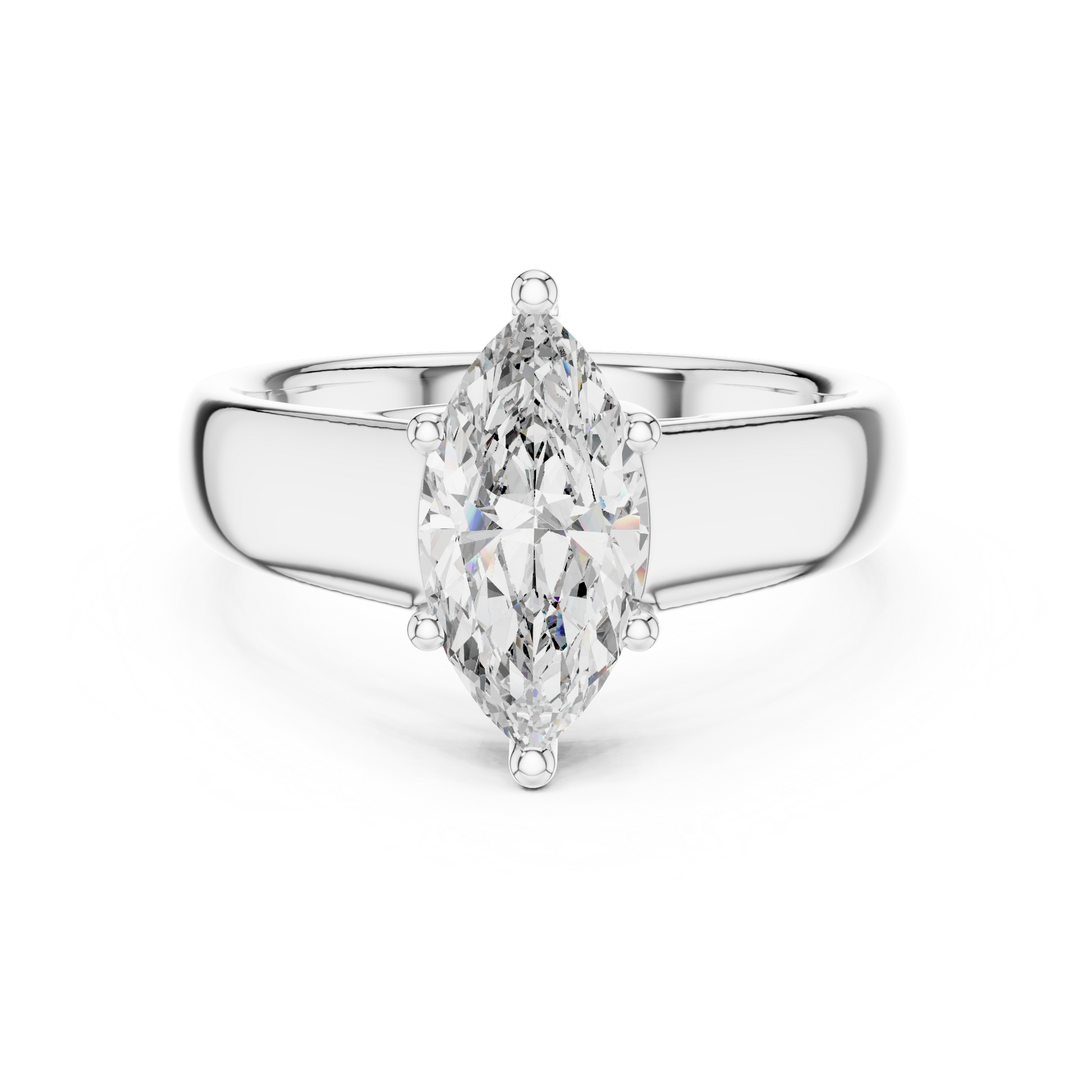 925 Sterling Silver Elongated Marquise-cut Moissanite Solitaire Engagement Ring