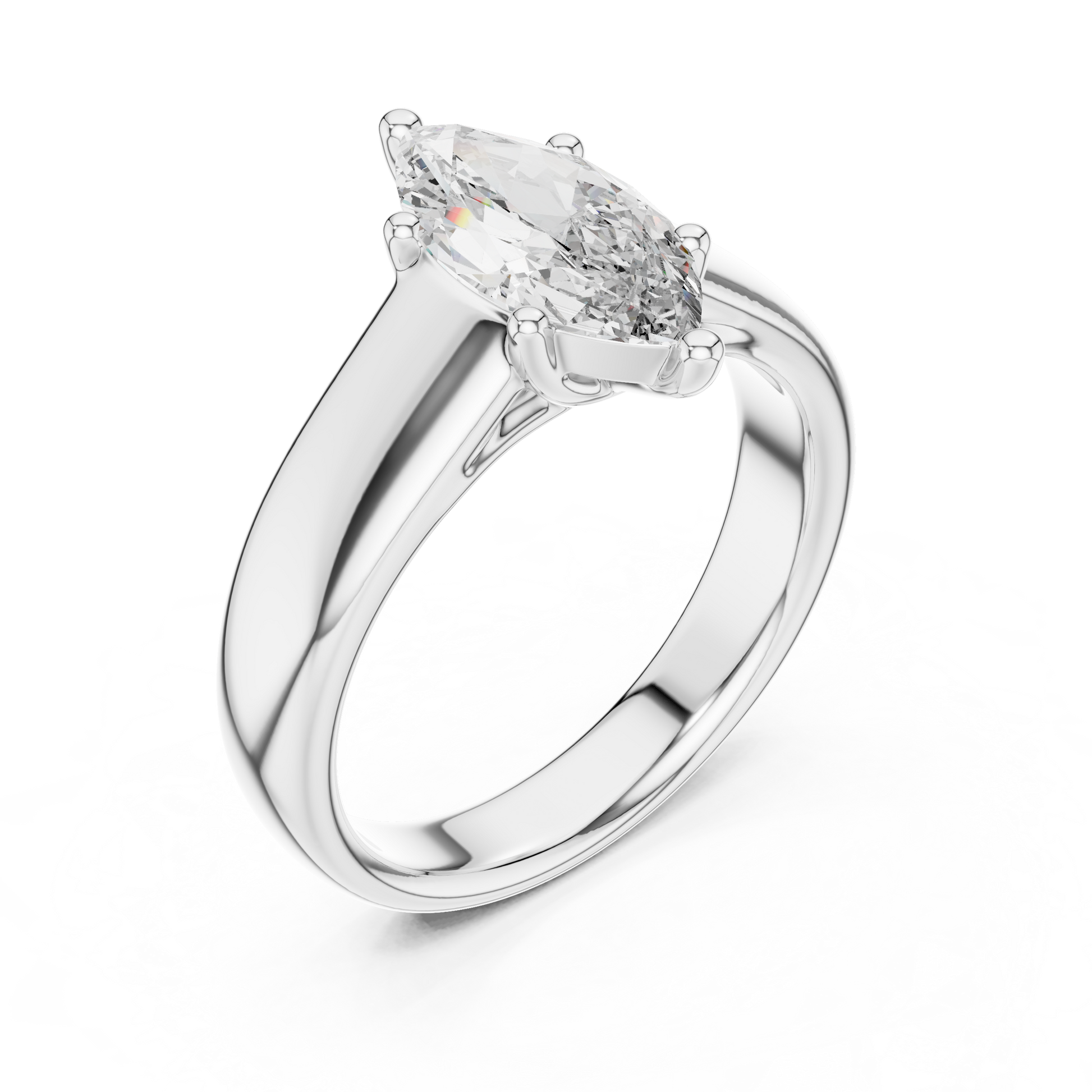 925 Sterling Silver Elongated Marquise-cut Moissanite Solitaire Engagement Ring