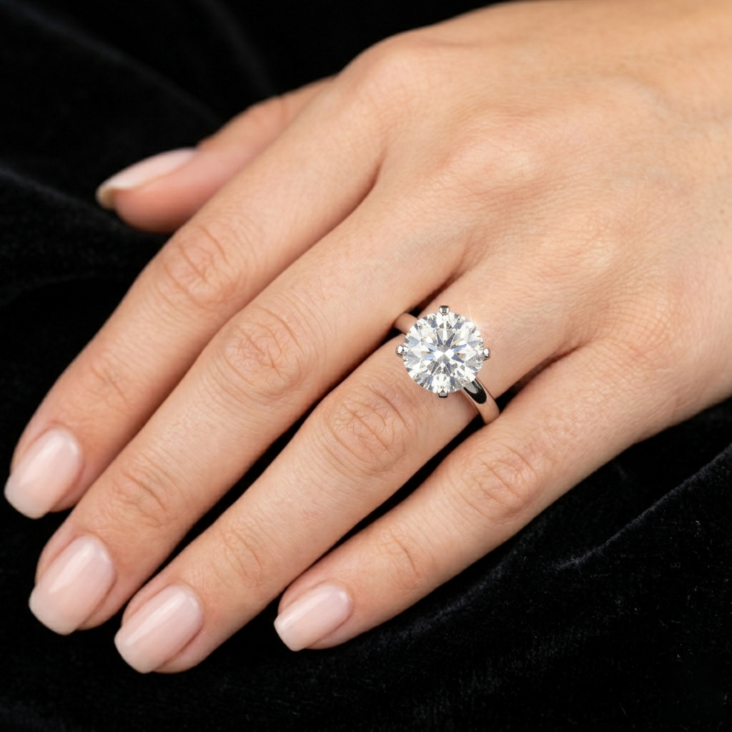 Sterling Silver Round-cut Moissanite Solitaire Engagement Ring for Women