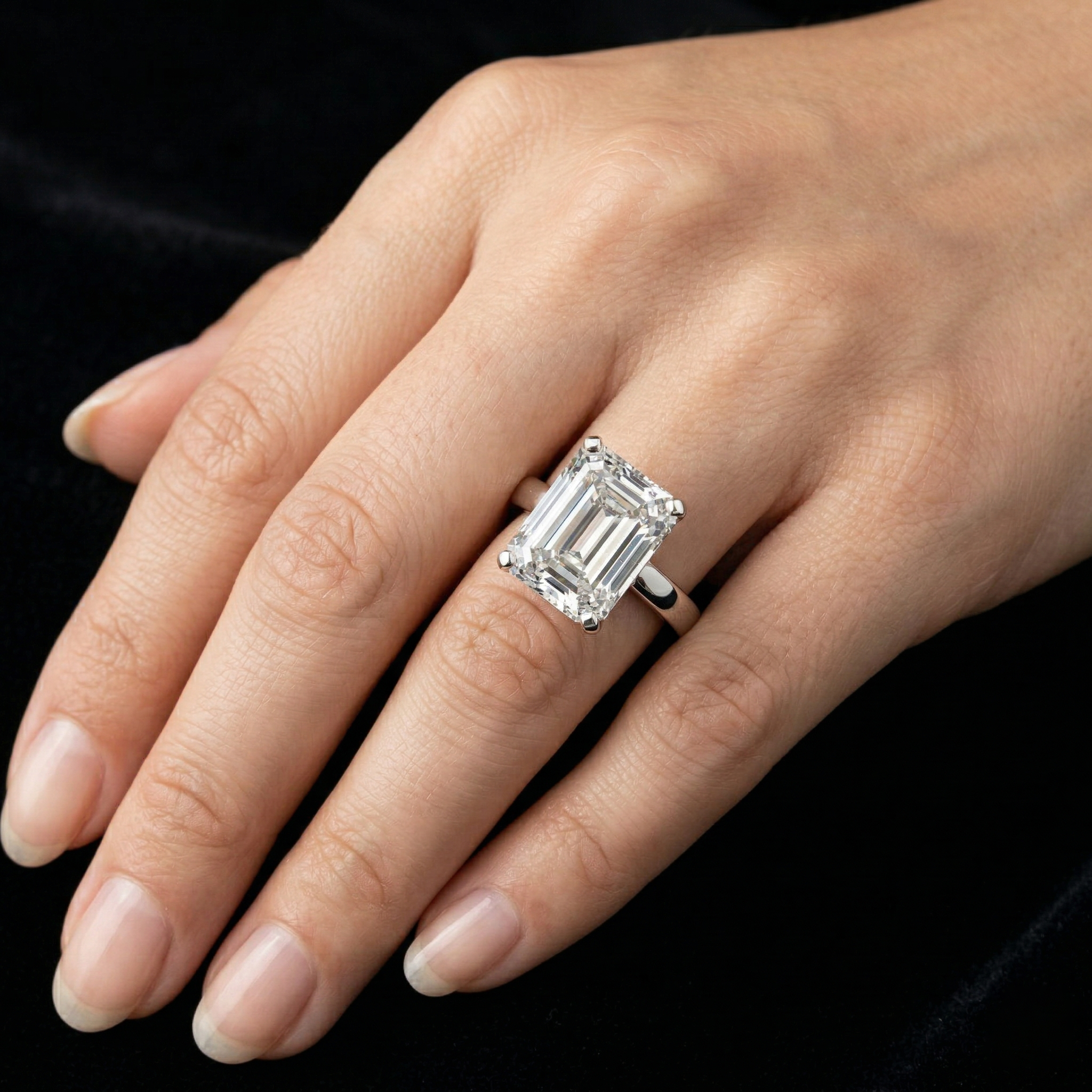 Emerald-cut Moissanite Diamond Solitaire Ring for Engagement and Wedding