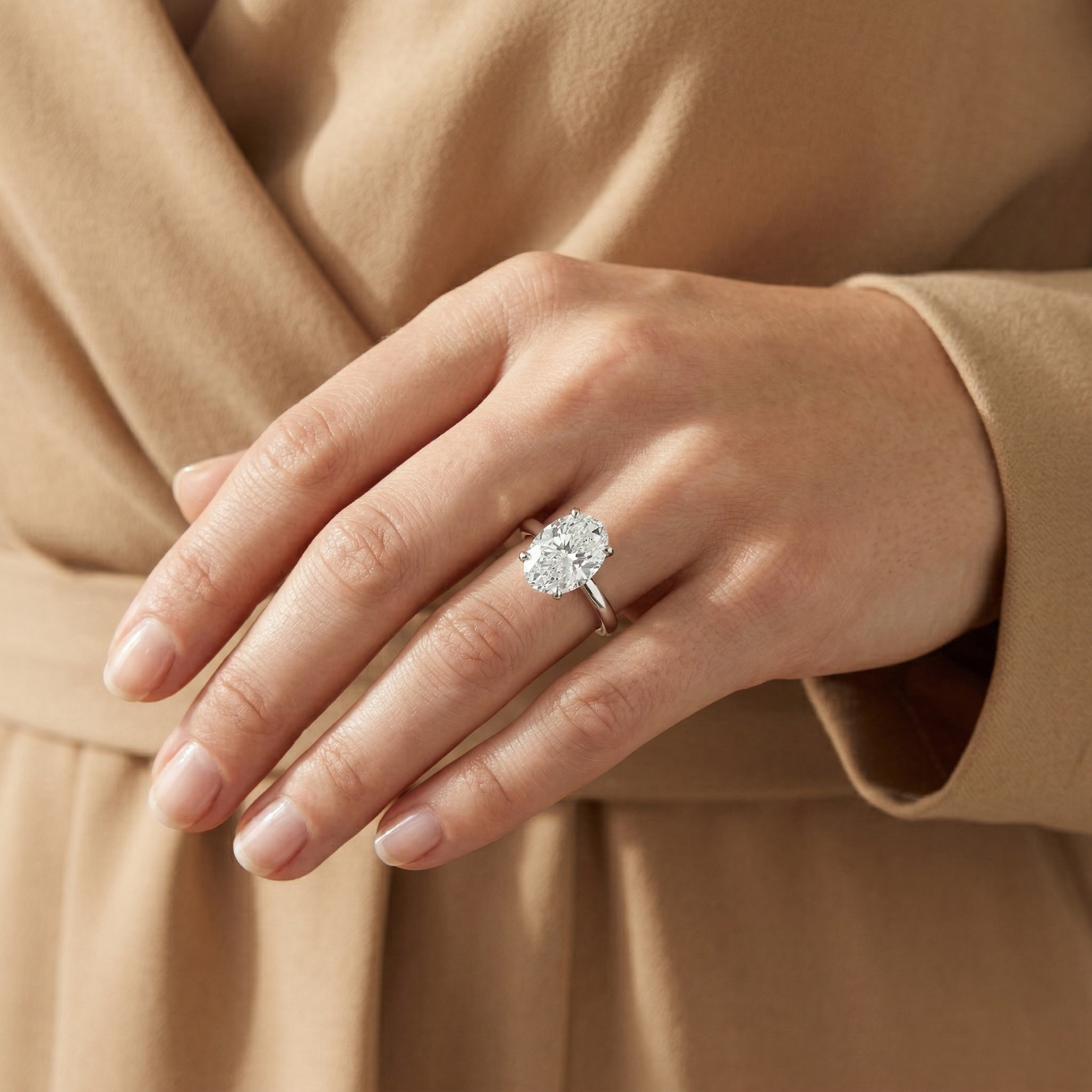 Large Oval Cut Moissanite Solitaire Diamond Engagement Ring