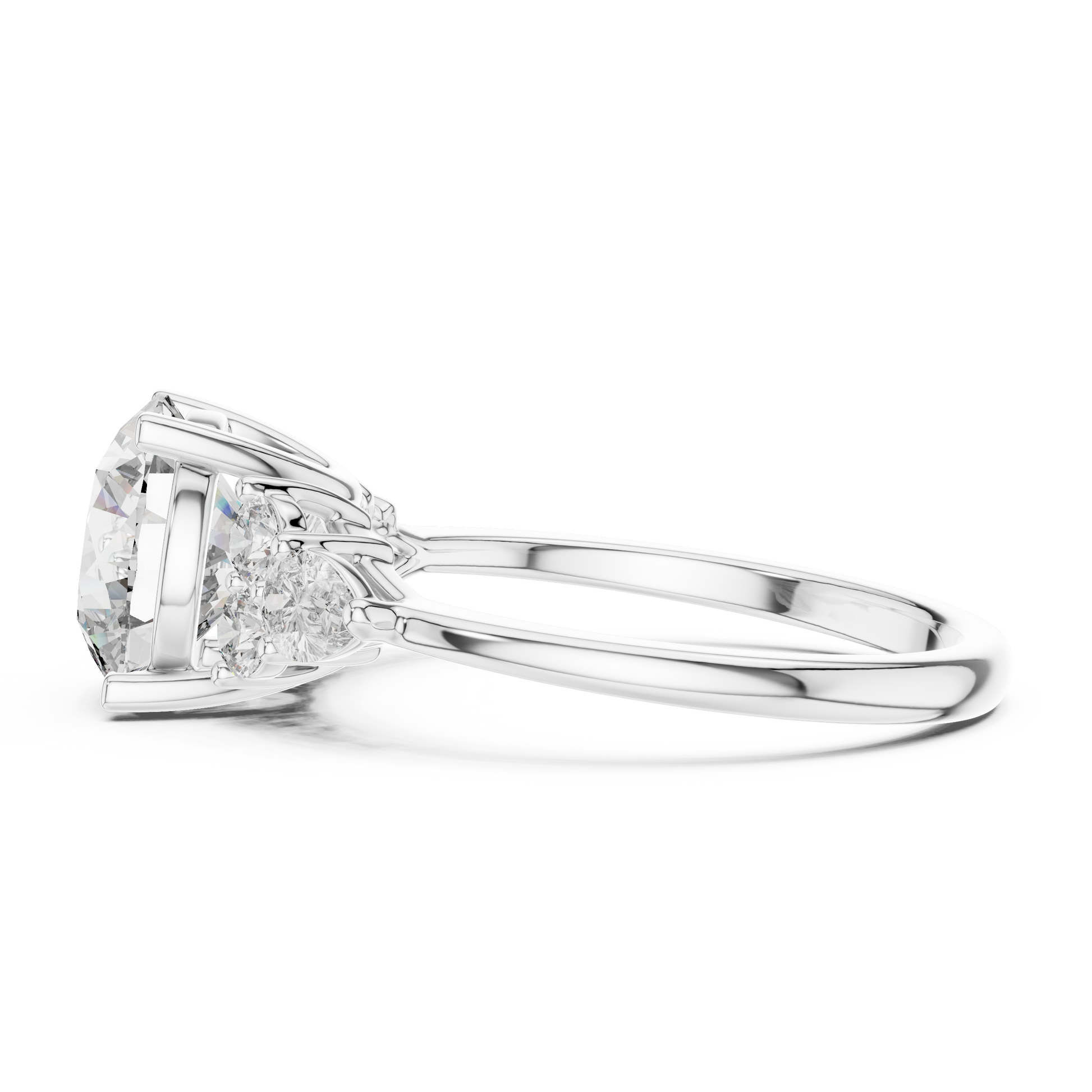Round Cut Moissanite Women's Engagement Ring with Side Accent Stones