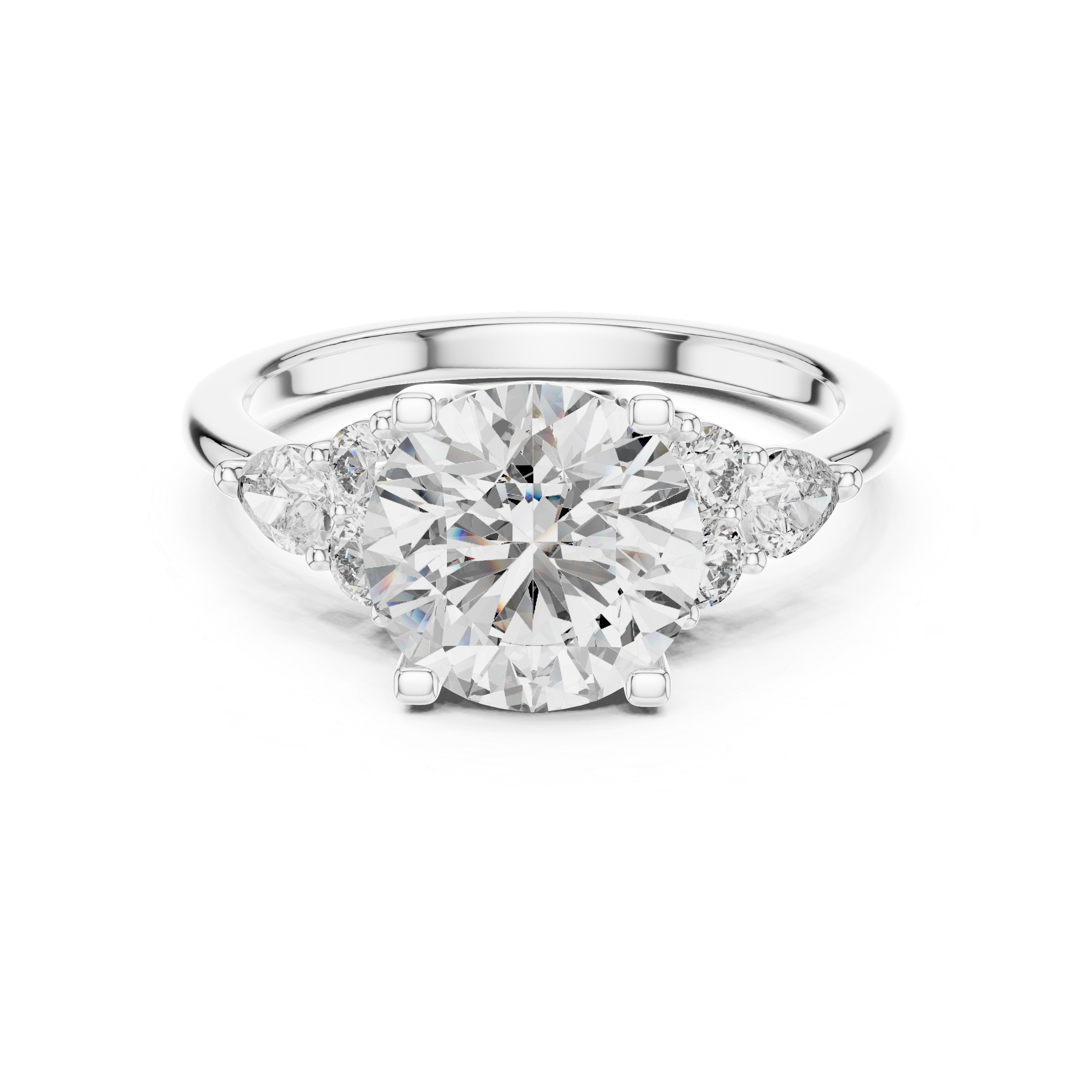 Round Cut Moissanite Women's Engagement Ring with Side Accent Stones