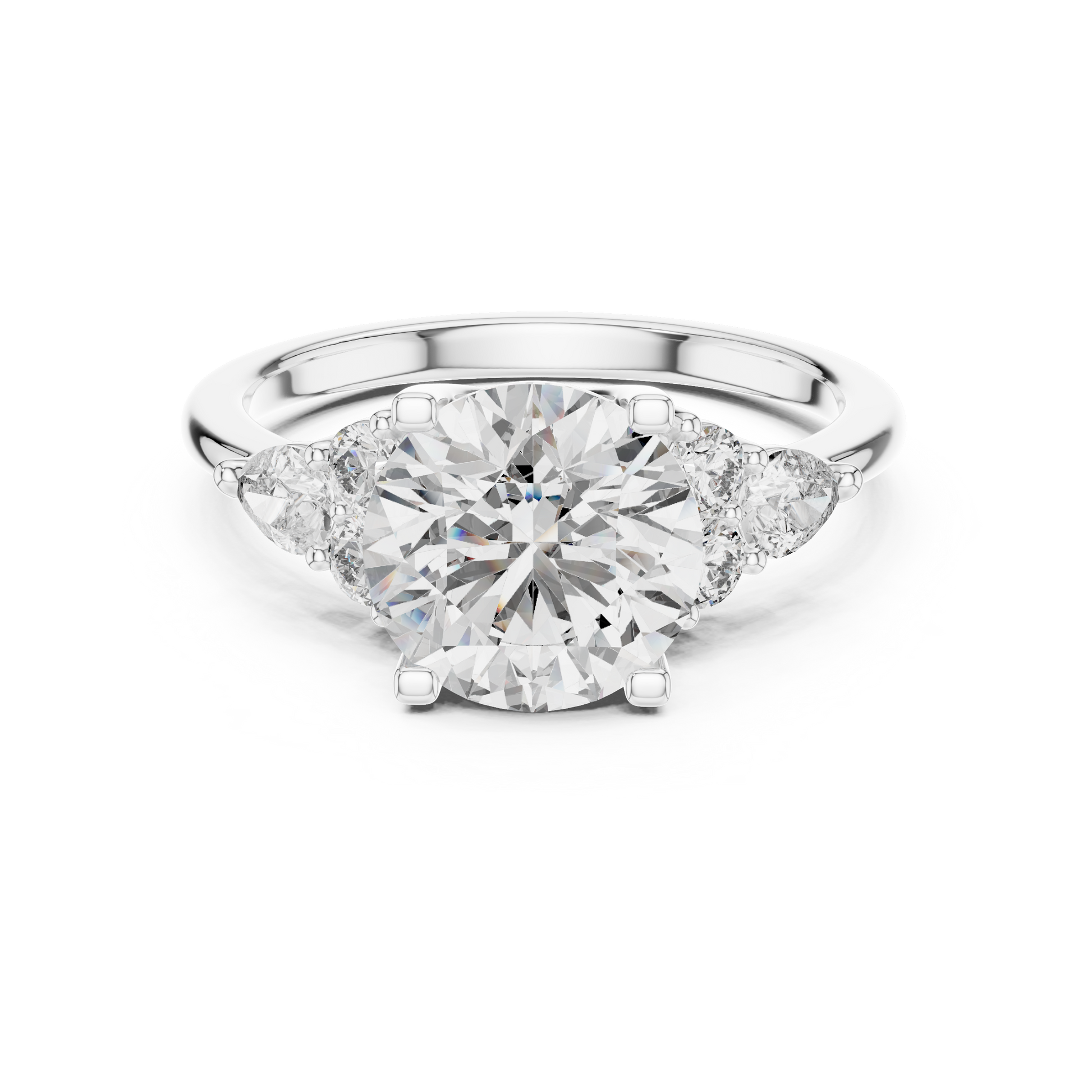 Round Cut Moissanite Women's Engagement Ring with Side Accent Stones