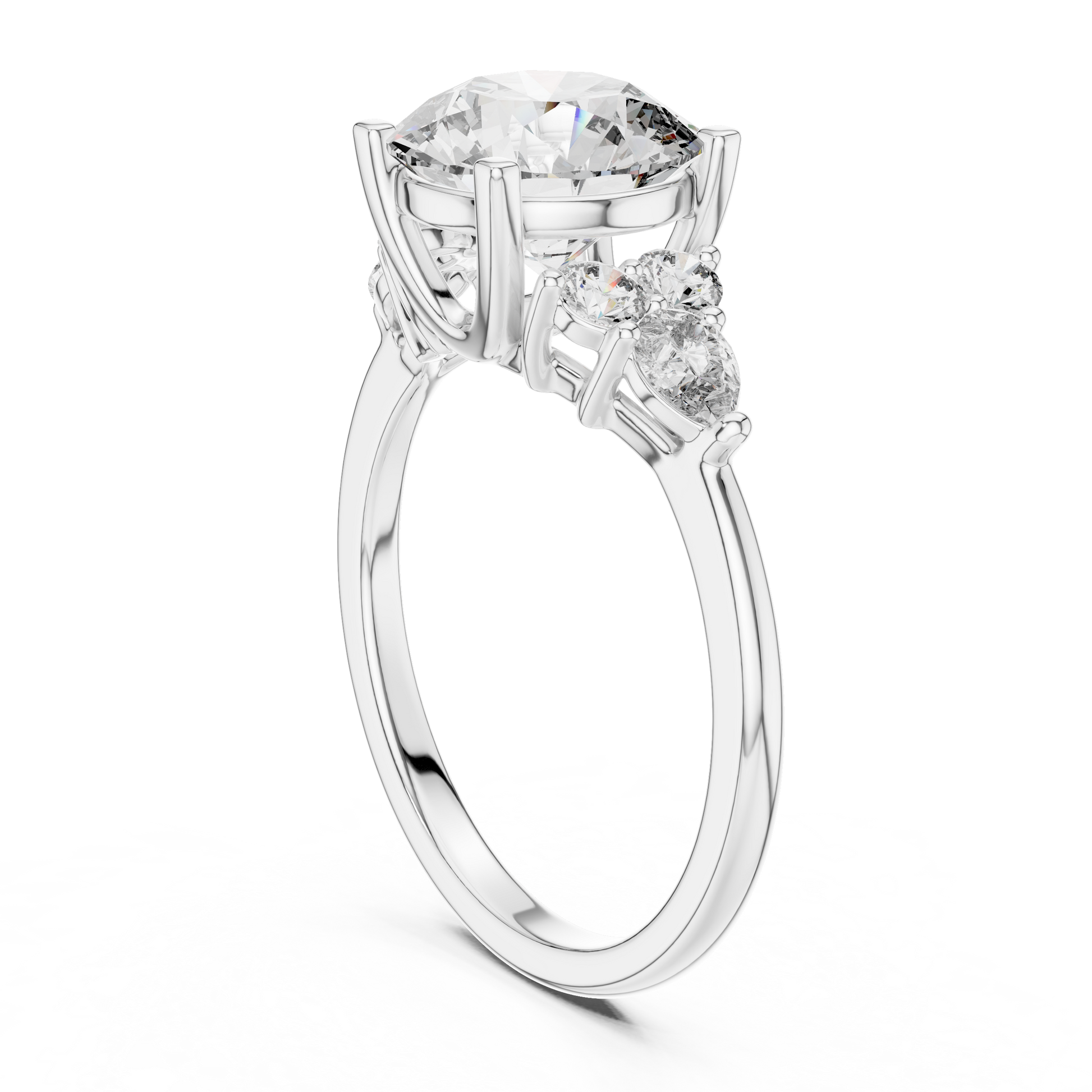 Round Cut Moissanite Women's Engagement Ring with Side Accent Stones