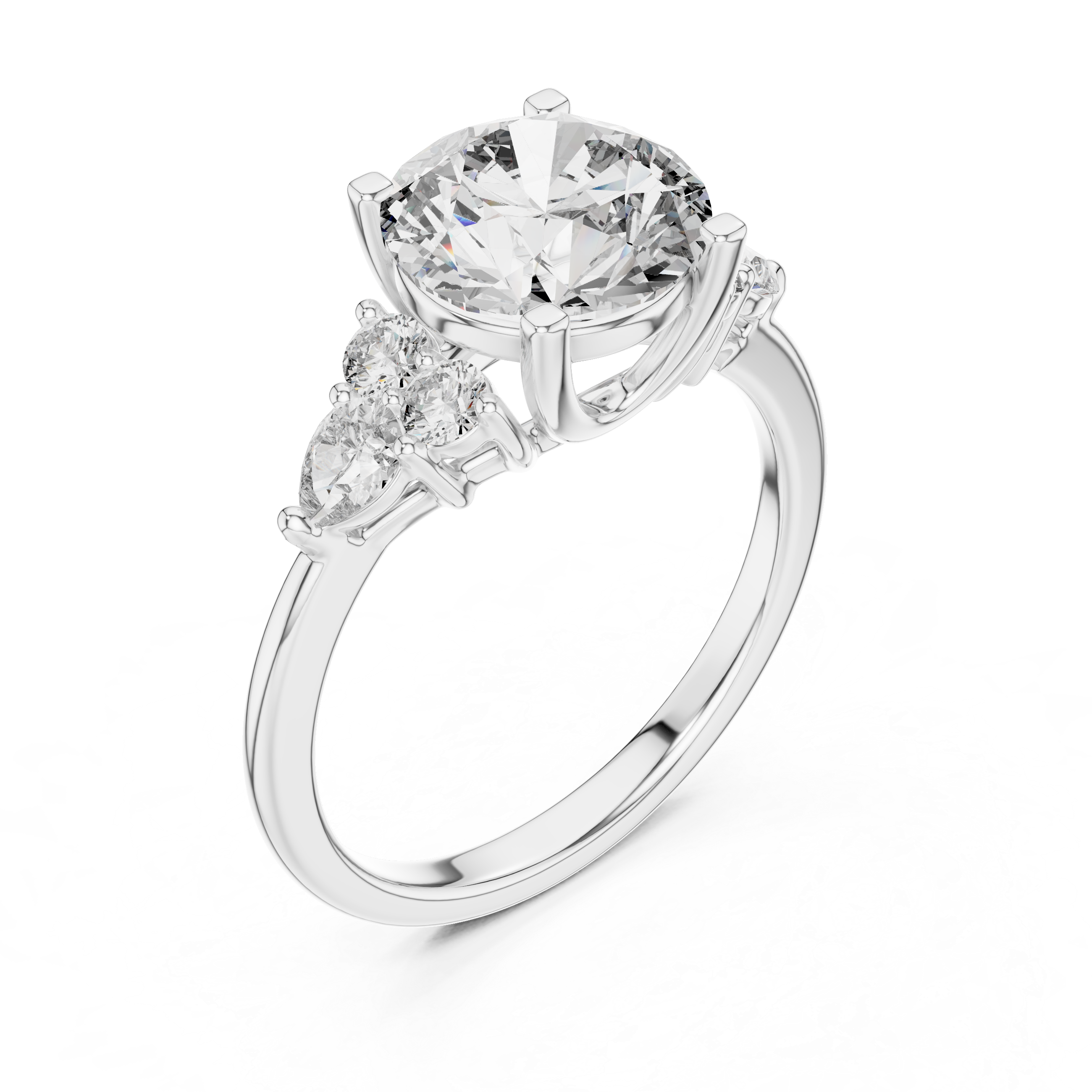 Round Cut Moissanite Women's Engagement Ring with Side Accent Stones