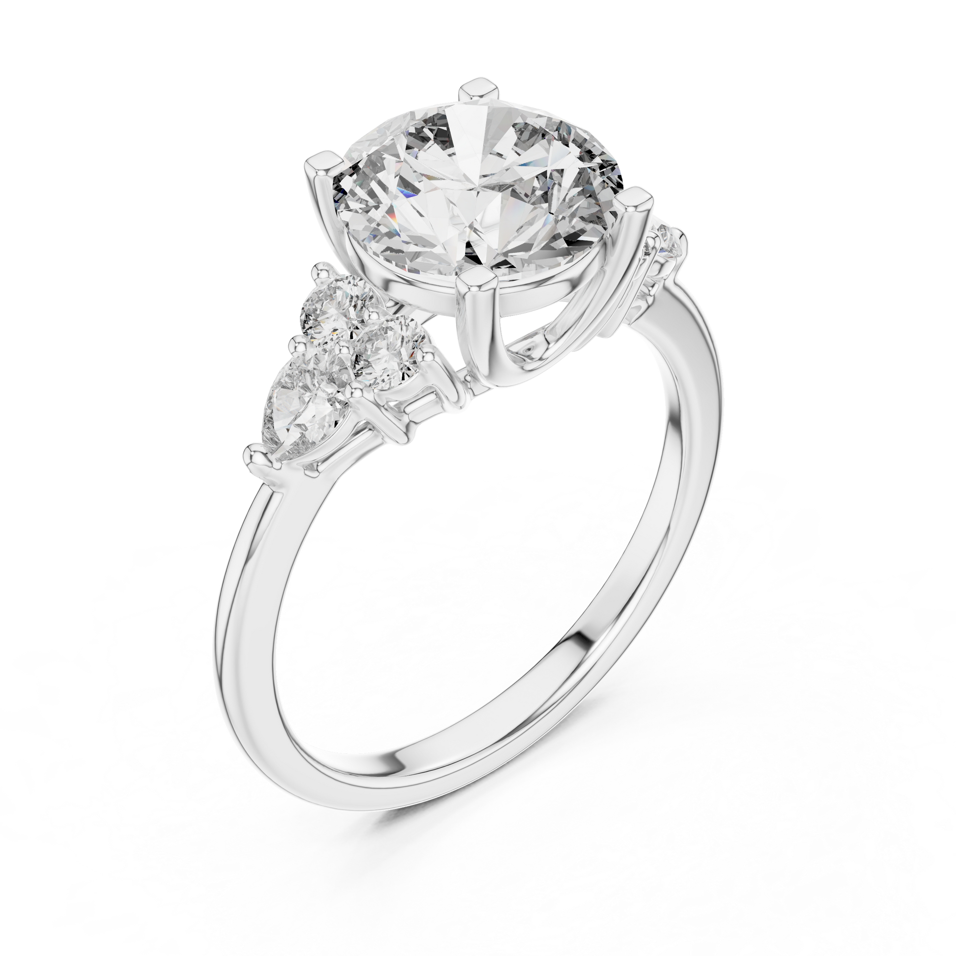 Round Cut Moissanite Women's Engagement Ring with Side Accent Stones
