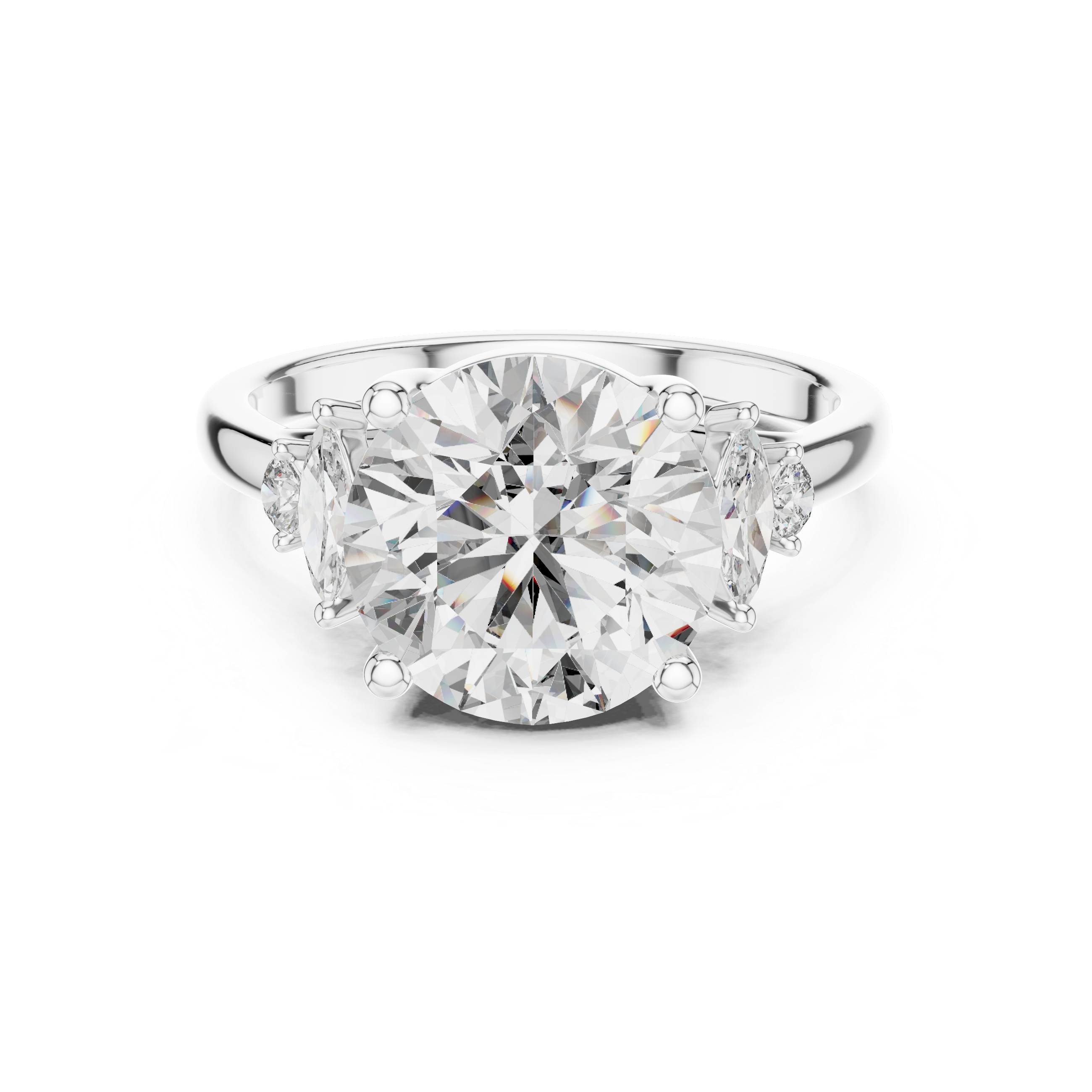 Round Solitaire Four Prong Diamond Setting Engagement Ring with Side Stone