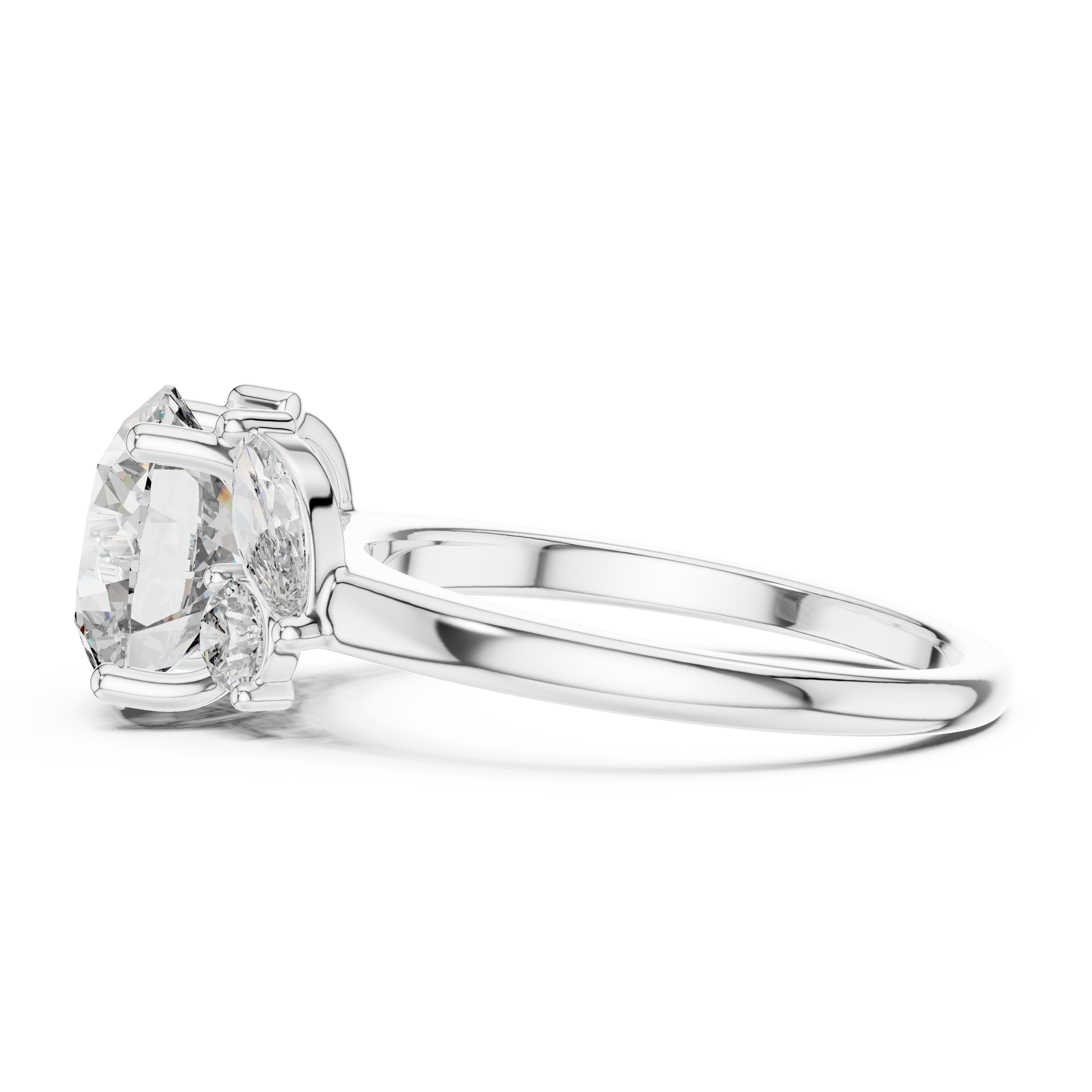 Central Round Cut Moissanite Sterling Silver Engagement Ring with Side Stone