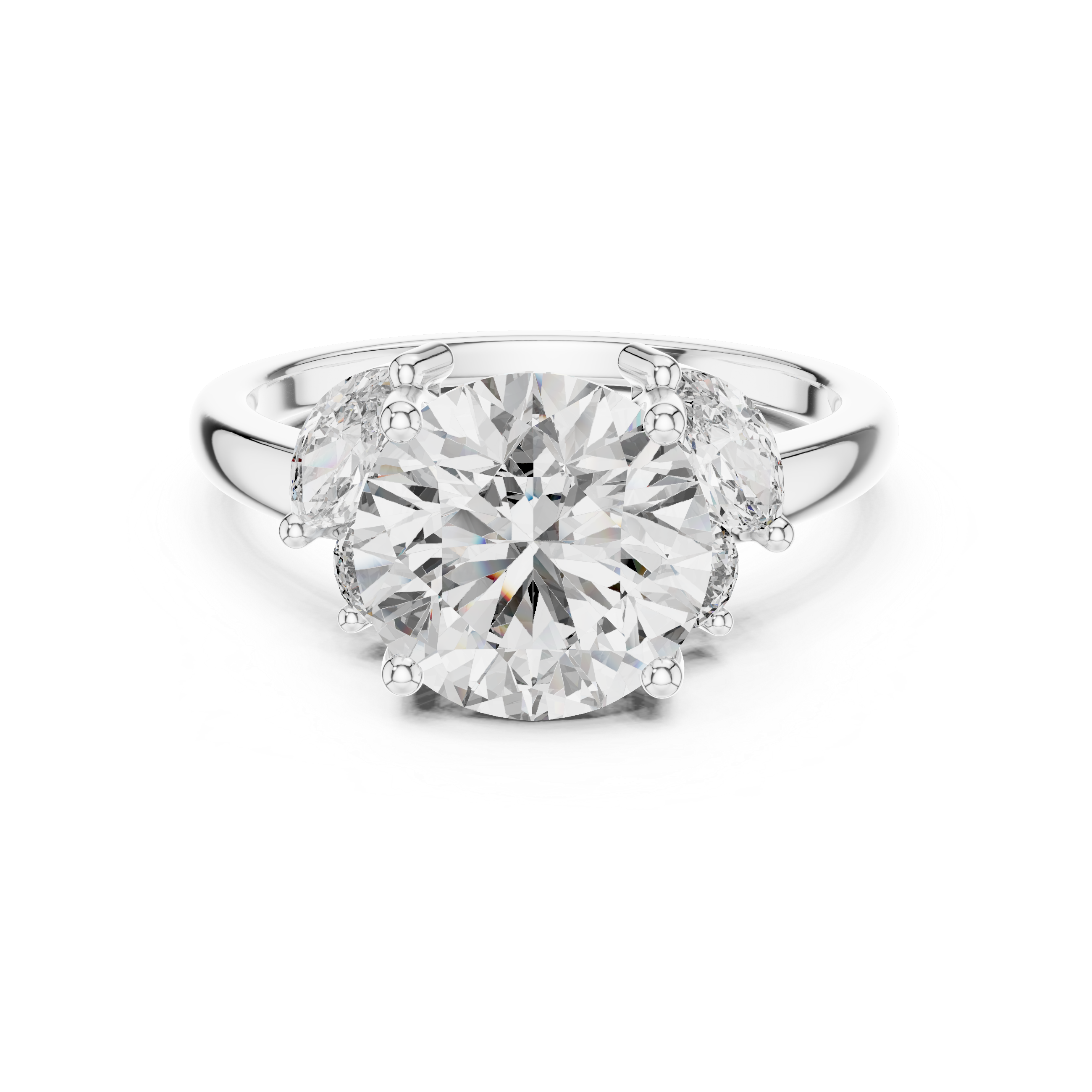Central Round Cut Moissanite Sterling Silver Engagement Ring with Side Stone