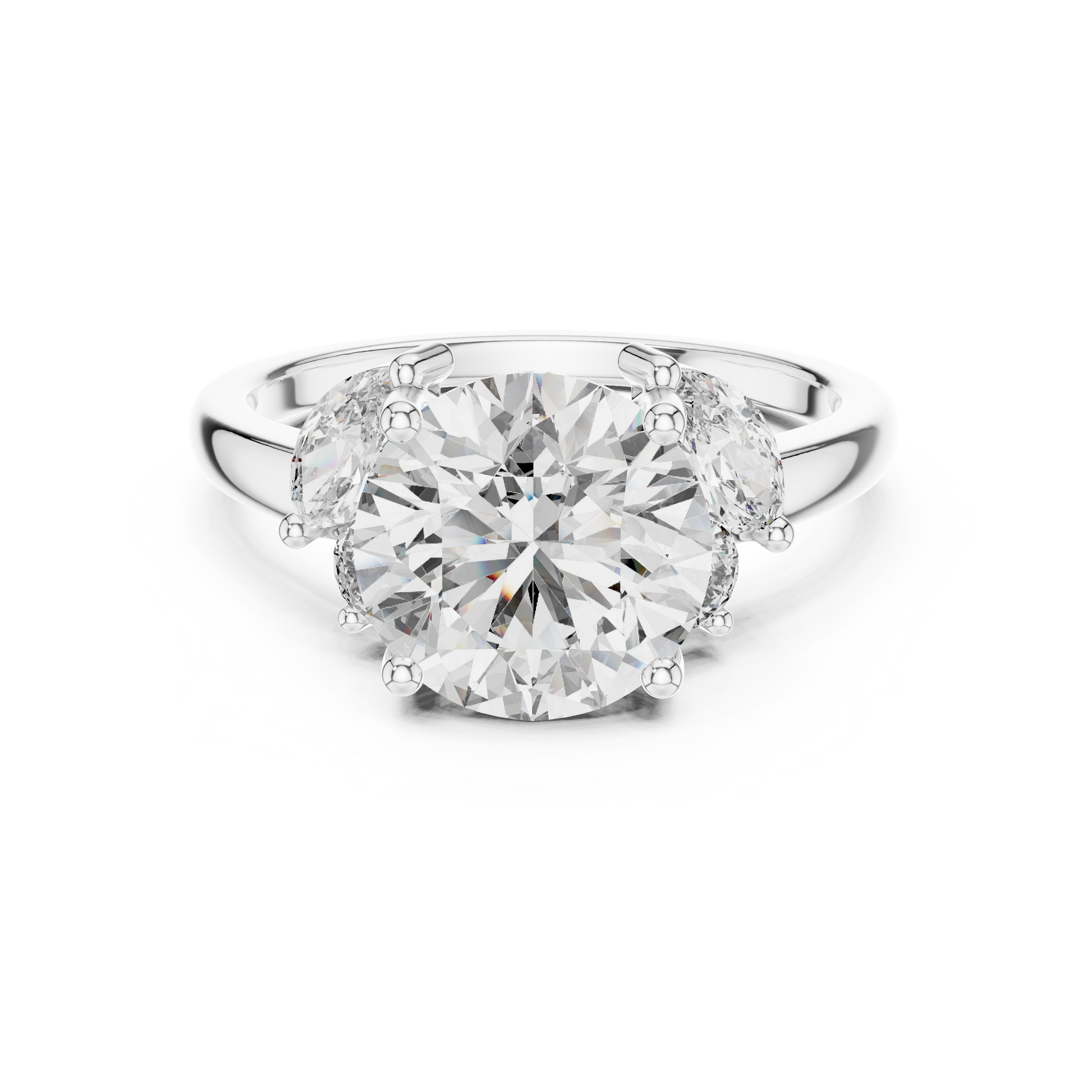 Central Round Cut Moissanite Sterling Silver Engagement Ring with Side Stone