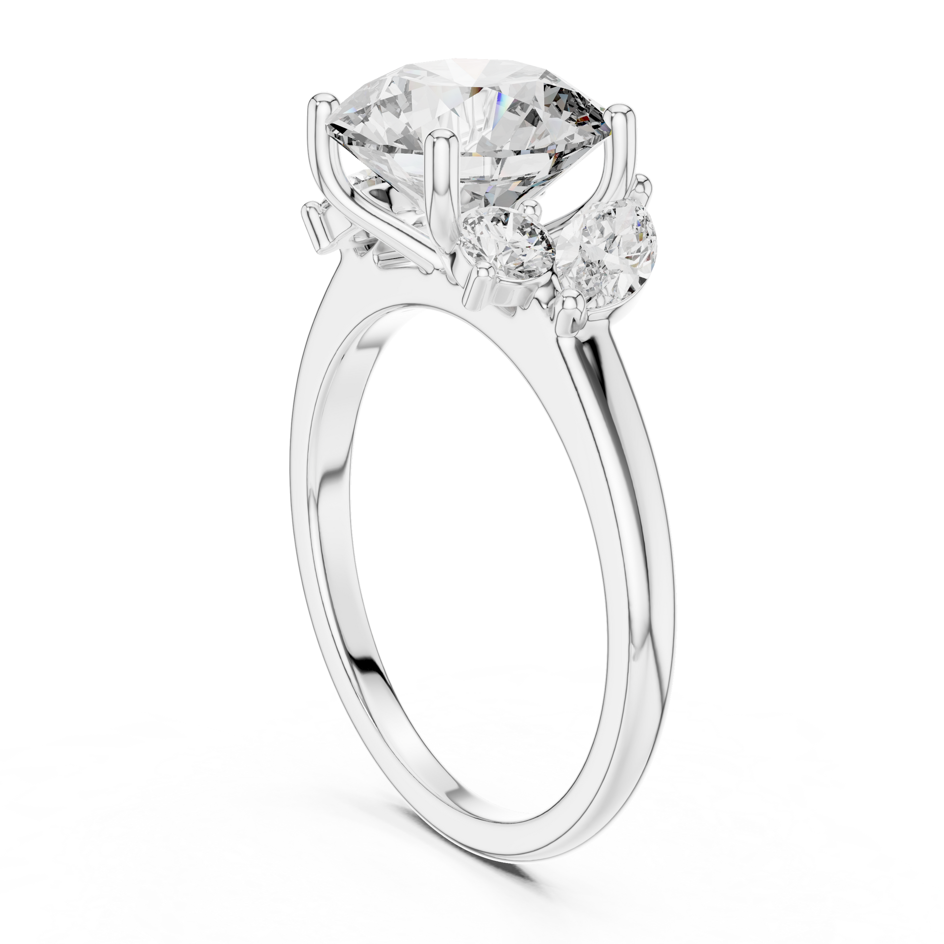 Central Round Cut Moissanite Sterling Silver Engagement Ring with Side Stone