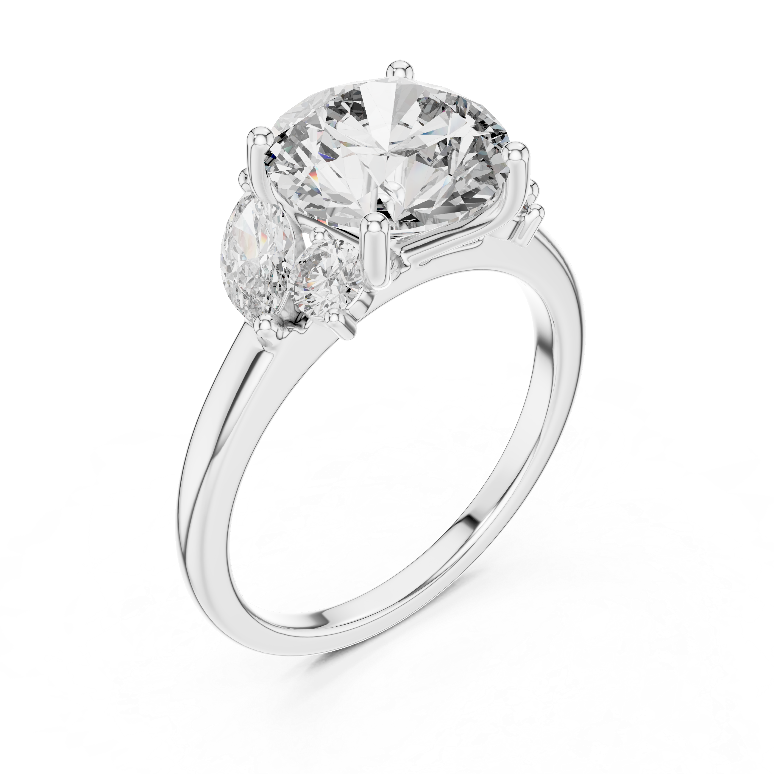 Central Round Cut Moissanite Sterling Silver Engagement Ring with Side Stone