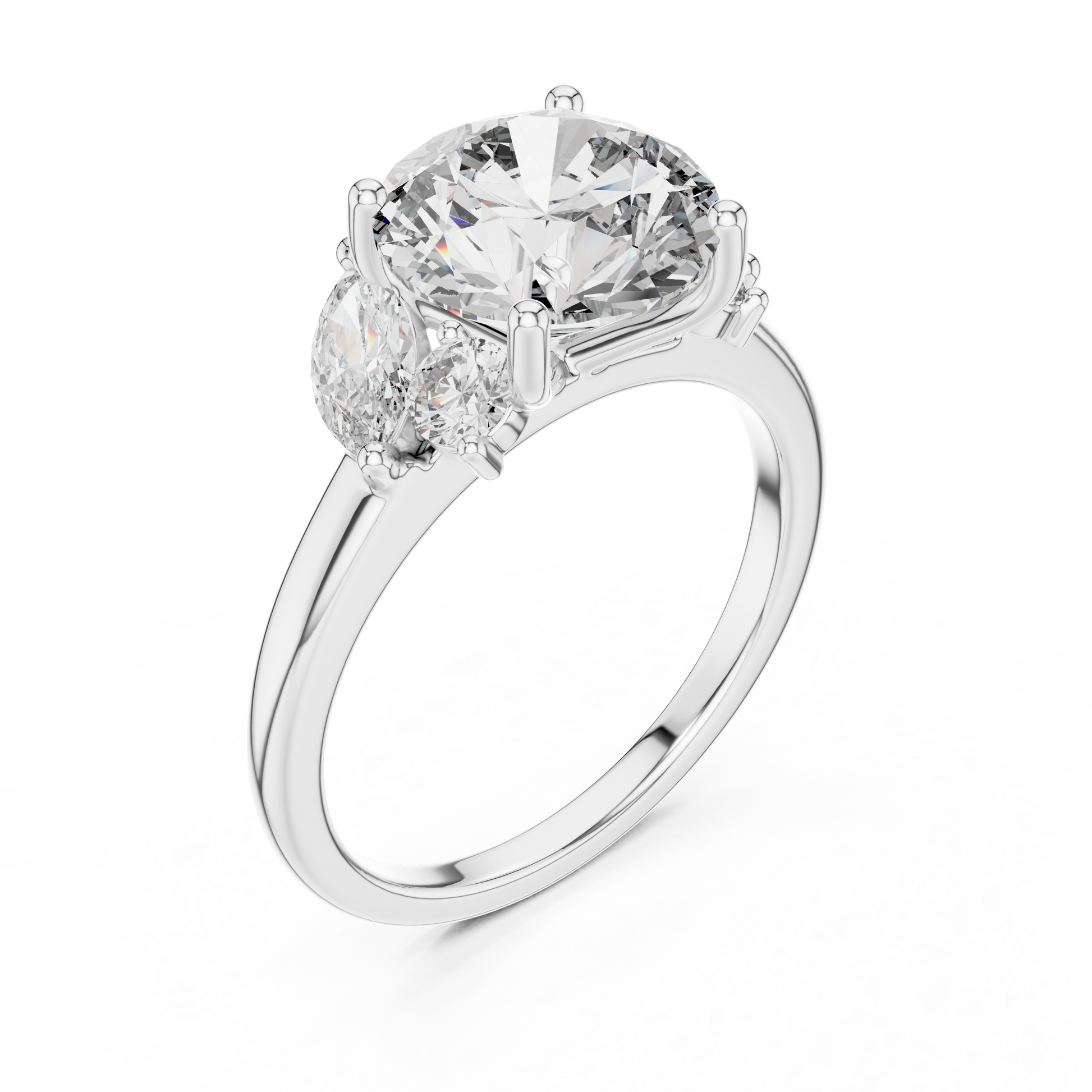 Central Round Cut Moissanite Sterling Silver Engagement Ring with Side Stone
