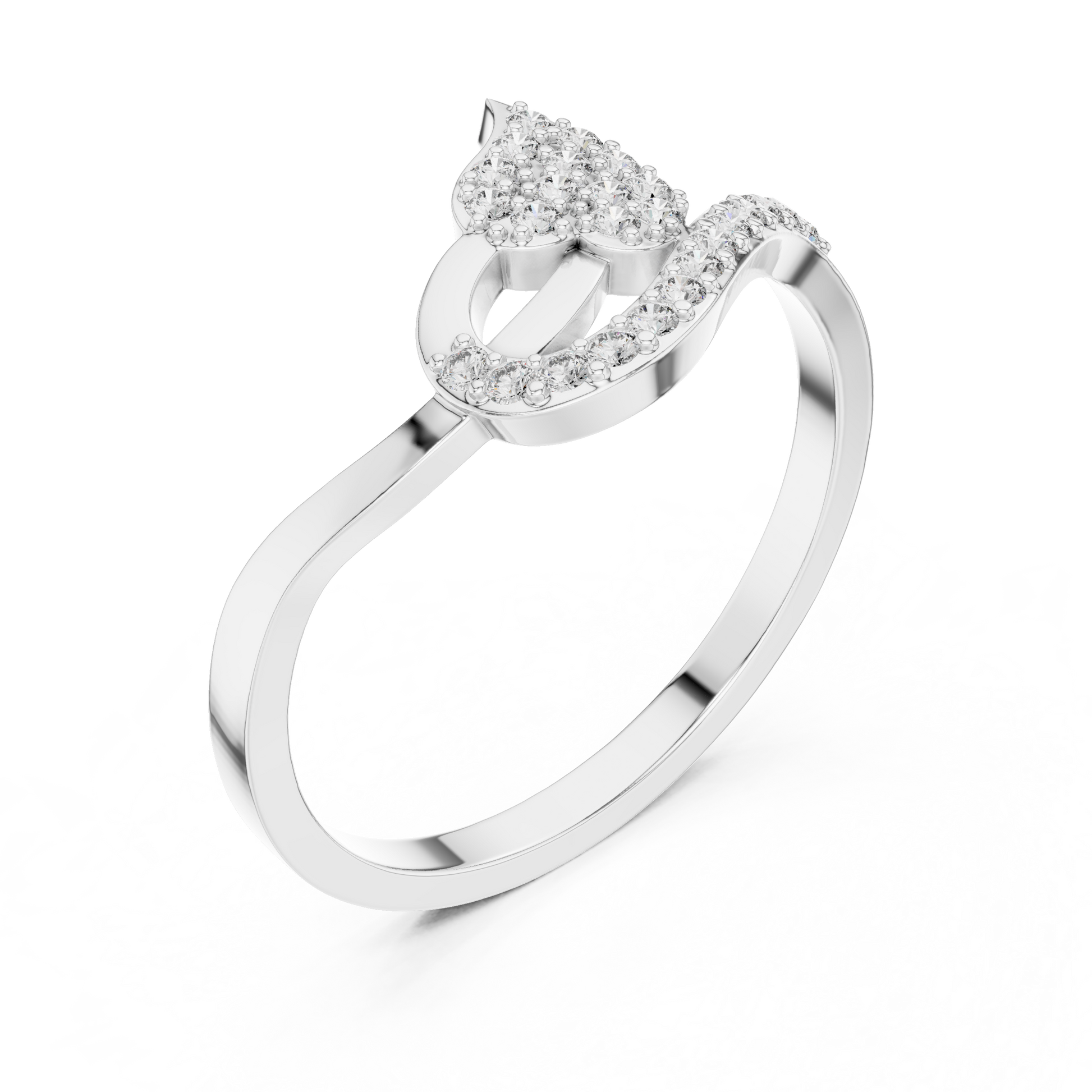 Split Leaf Asymmetrical Wave-Like Bypass Fashion Ring with Pavé Set Moissanites
