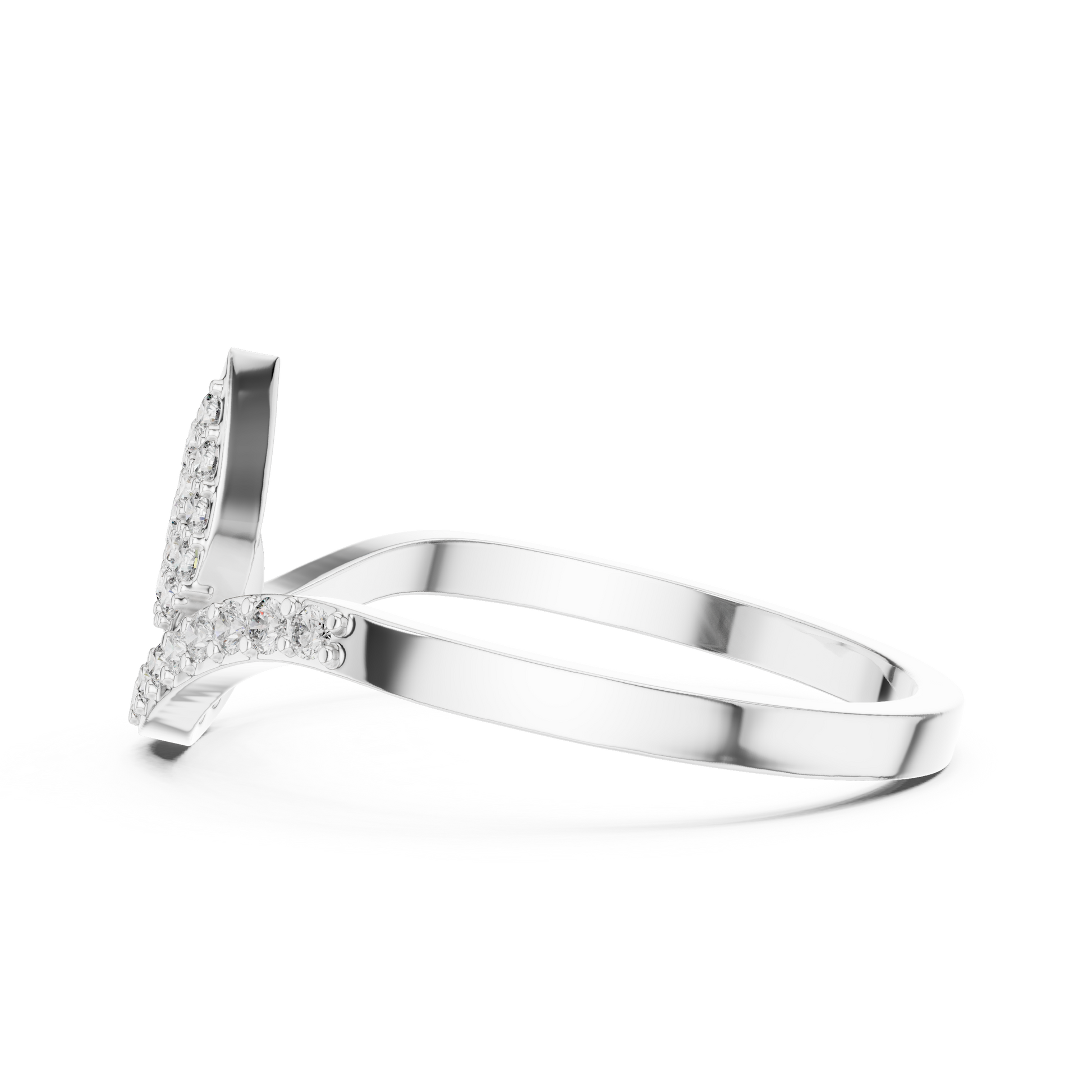 Split Leaf Asymmetrical Wave-Like Bypass Fashion Ring with Pavé Set Moissanites
