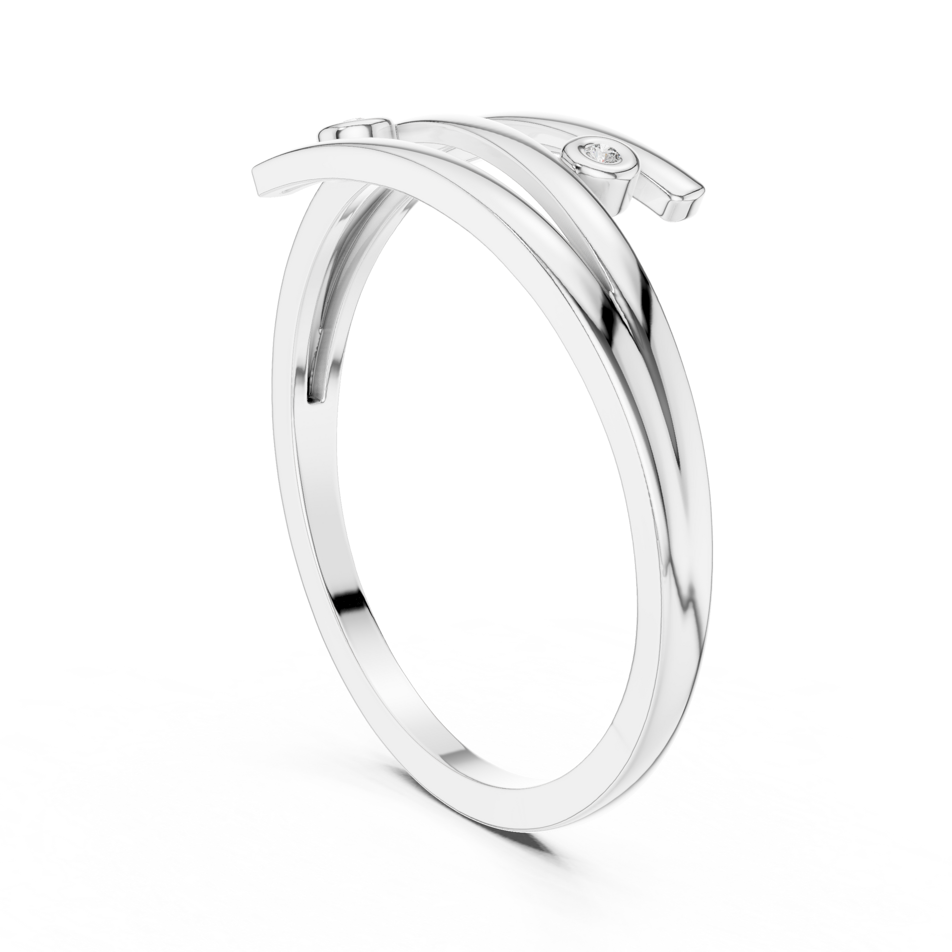 Minimalist Spiral Silver Ring with Open-Wrap Design and Bezel-Set Moissanites