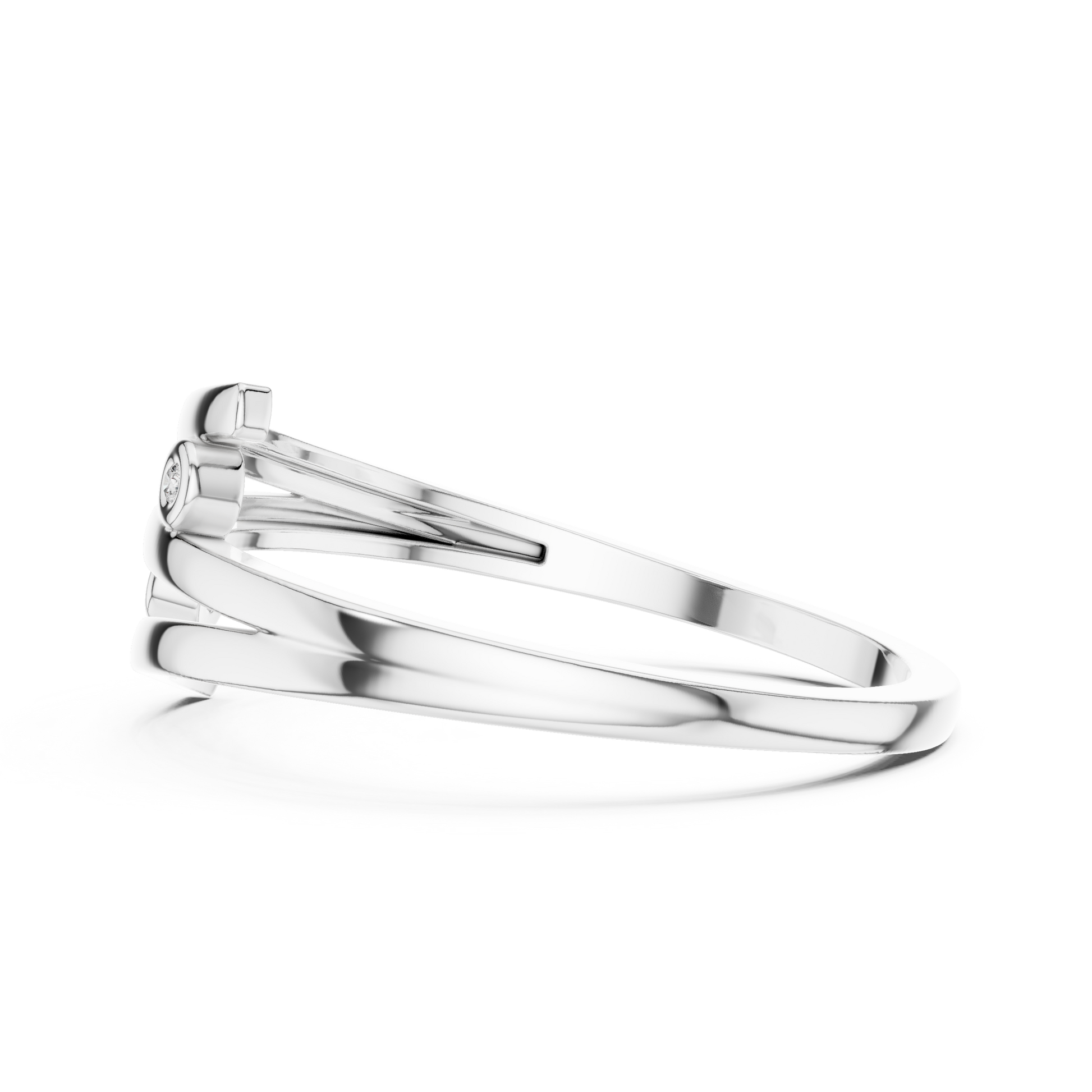 Minimalist Spiral Silver Ring with Open-Wrap Design and Bezel-Set Moissanites