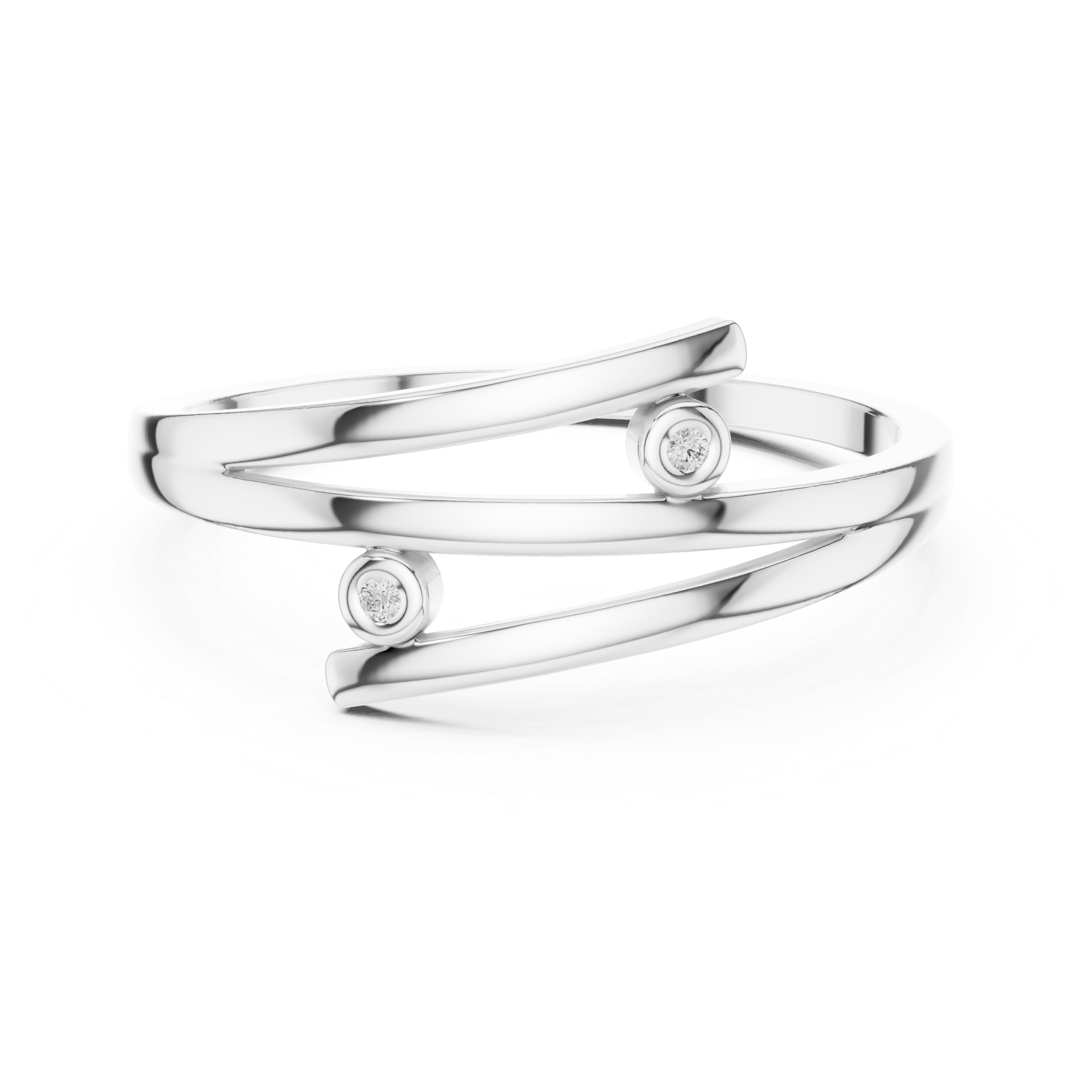 Minimalist Spiral Silver Ring with Open-Wrap Design and Bezel-Set Moissanites