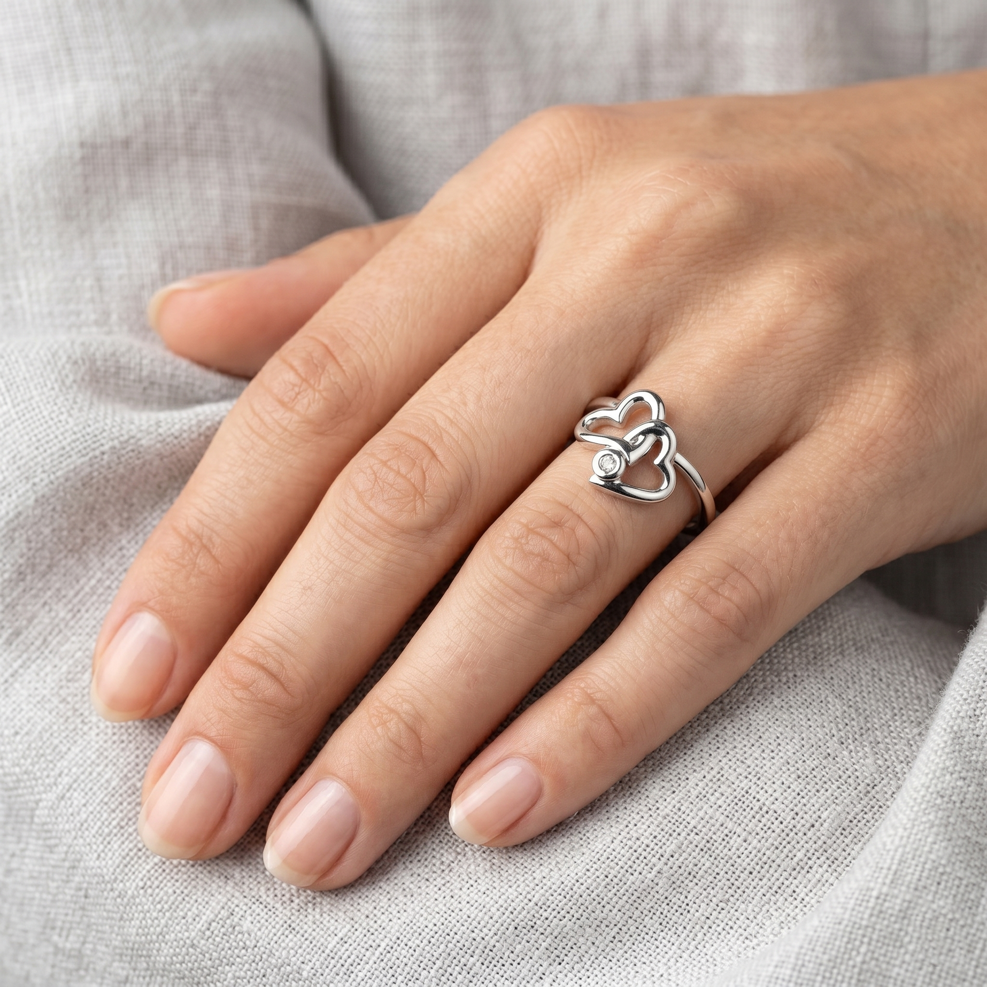 Interlocking Double Heart Promise Ring in Sterling Silver