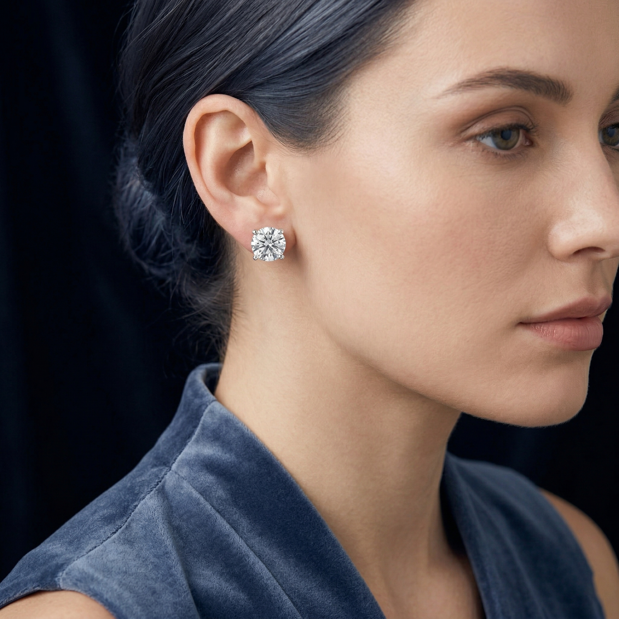 1 CT Round Solitaire Moissanite Sterling Silver Everyday Stud Earrings
