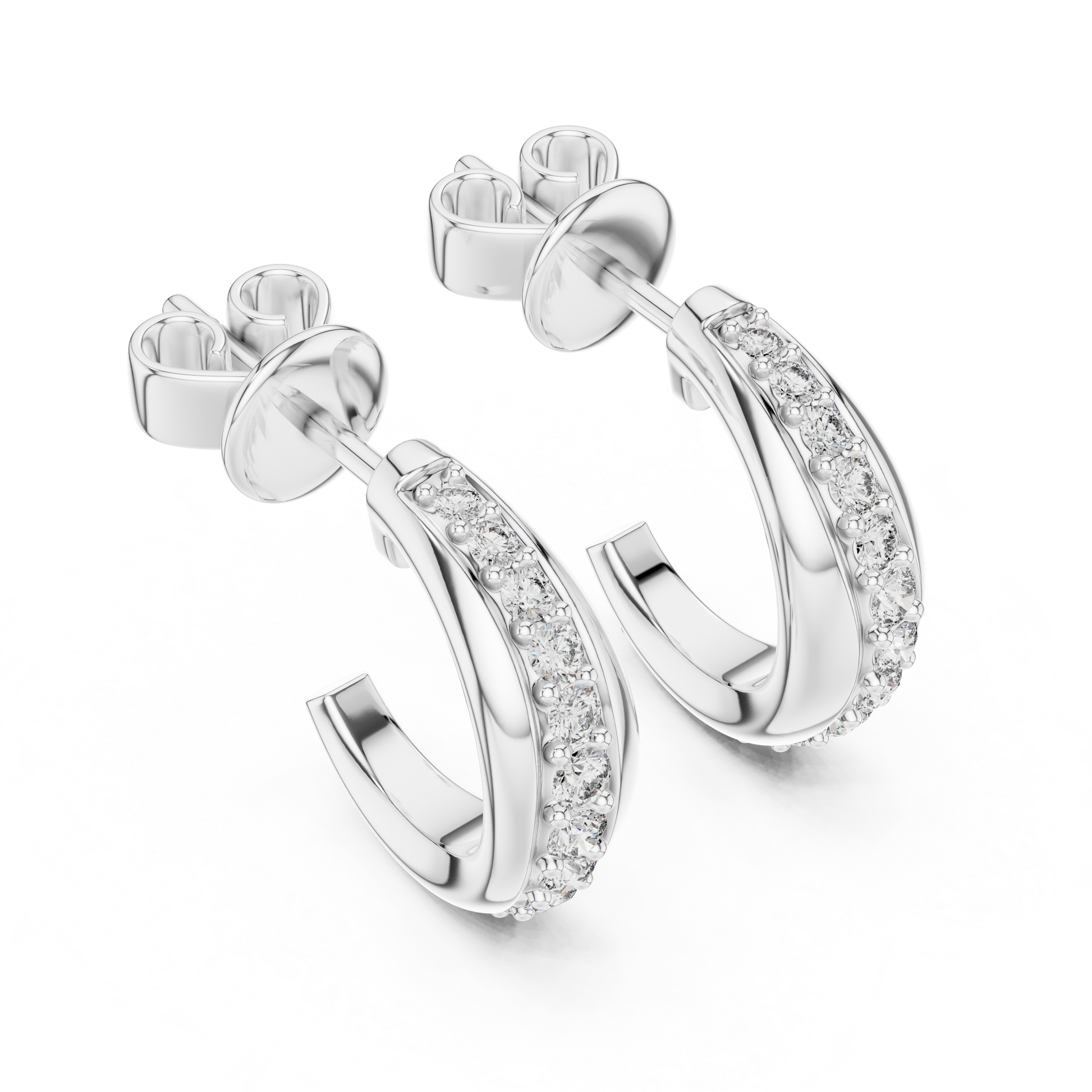 Channel-Set Row Of Round Shape Moissanite Diamond 925 Sterling Silver Half Hoop Earrings