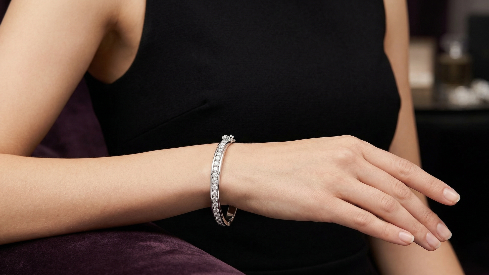 Classic Round Moissanite Channel Setting Sterling Silver Bracelet