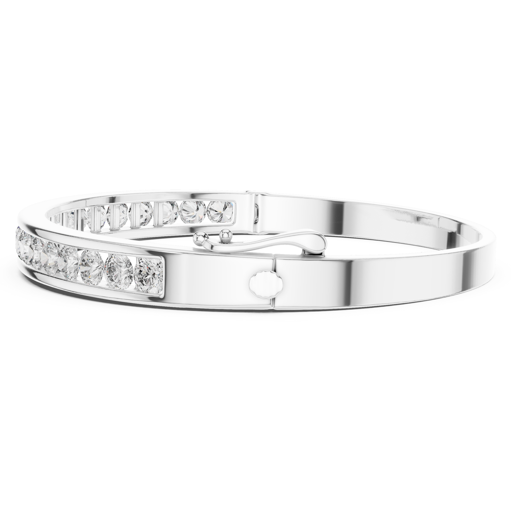 Classic Round Moissanite Channel Setting Sterling Silver Bracelet