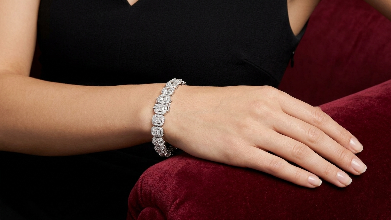 Radiant Collect Setting and Round Prong Setting Moissanite Sterling Silver Bracelet