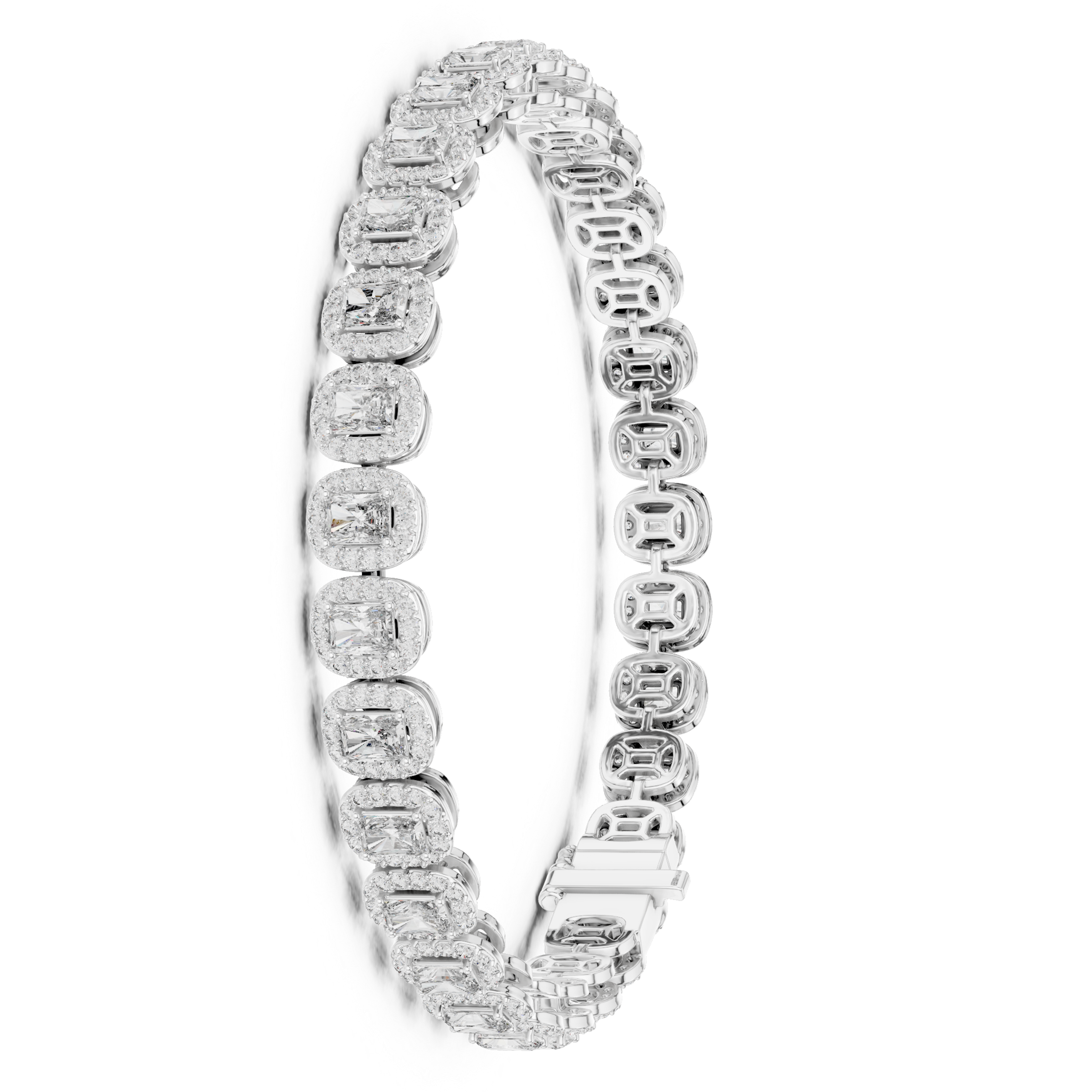 Radiant Collect Setting and Round Prong Setting Moissanite Sterling Silver Bracelet