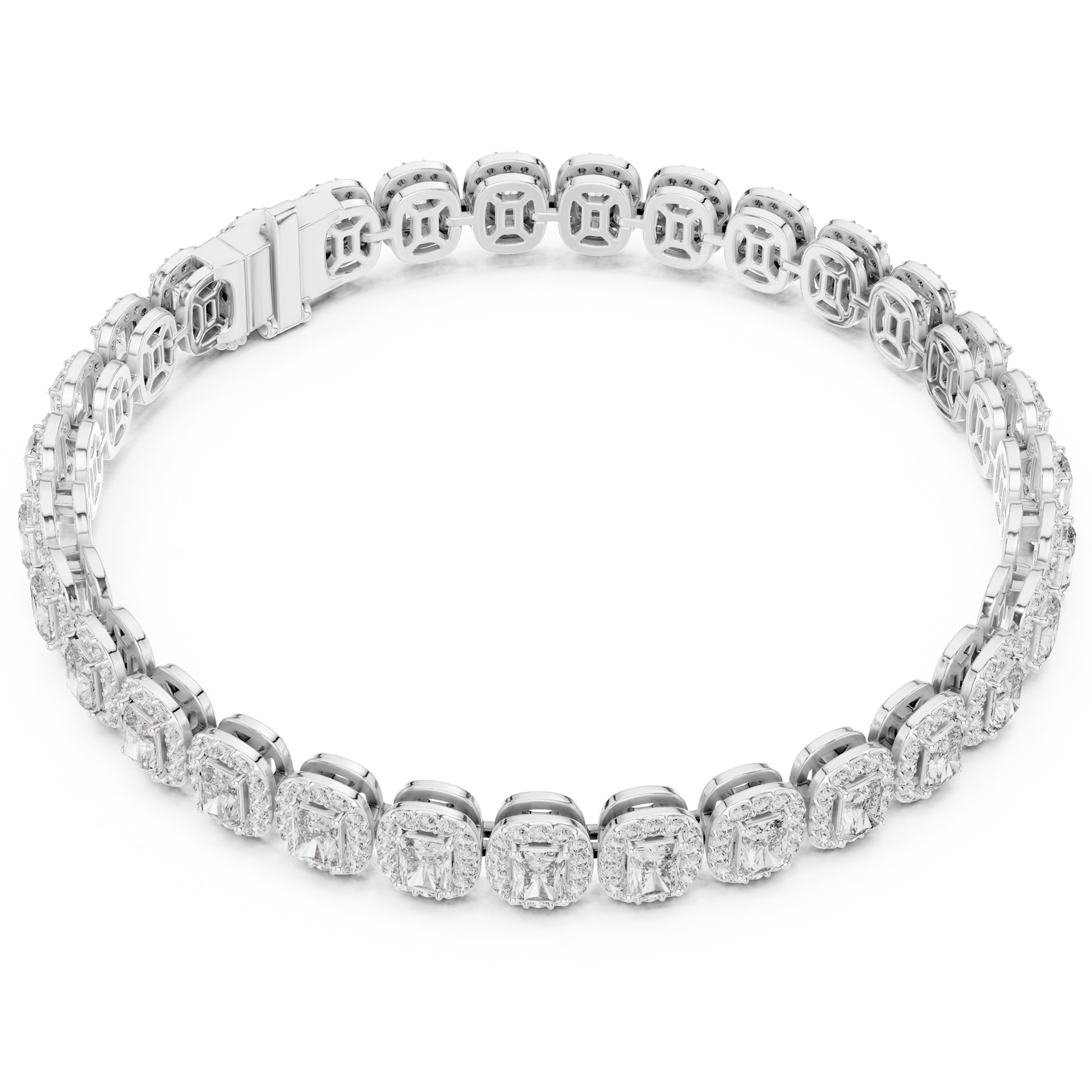 Radiant Collect Setting and Round Prong Setting Moissanite Sterling Silver Bracelet