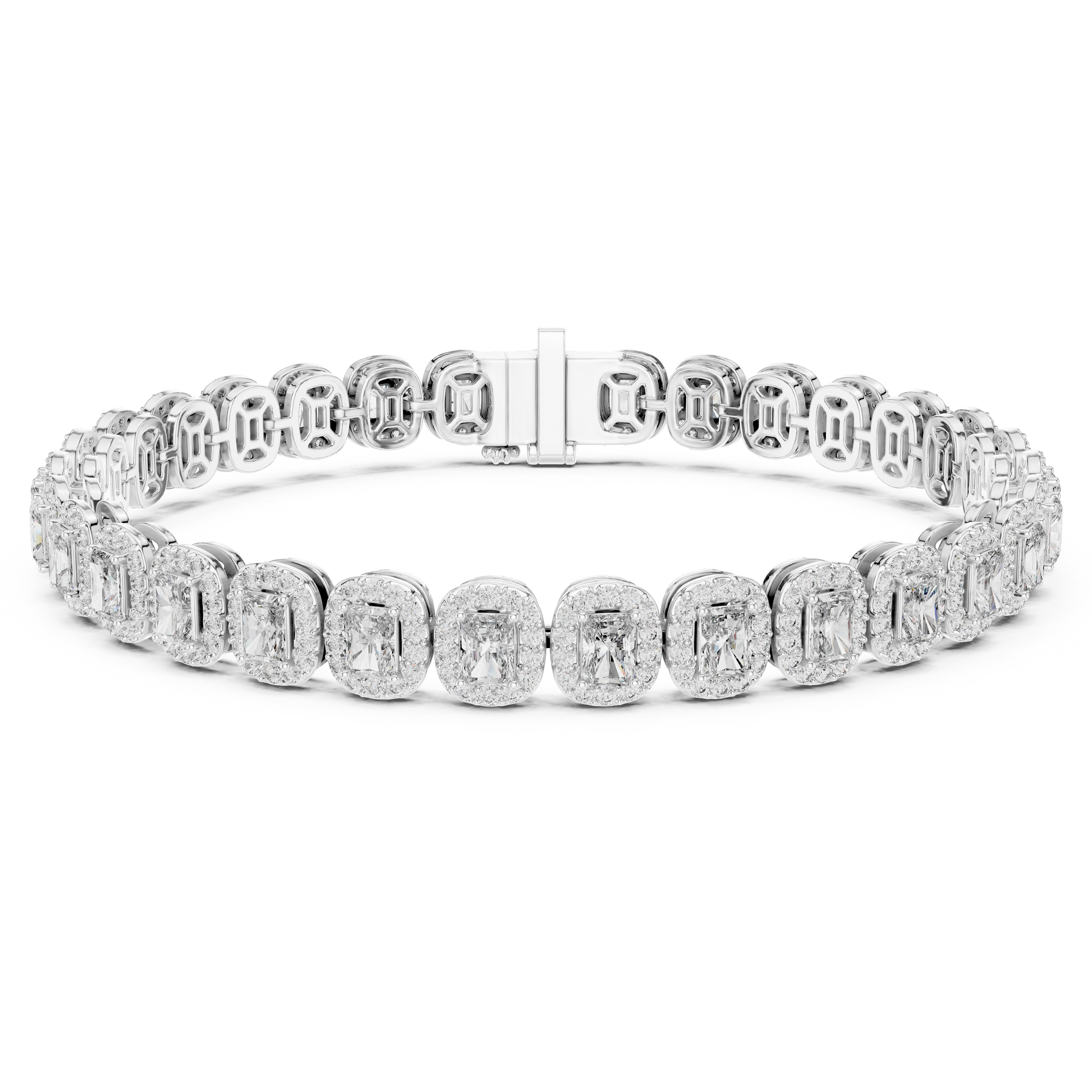 Radiant Collect Setting and Round Prong Setting Moissanite Sterling Silver Bracelet