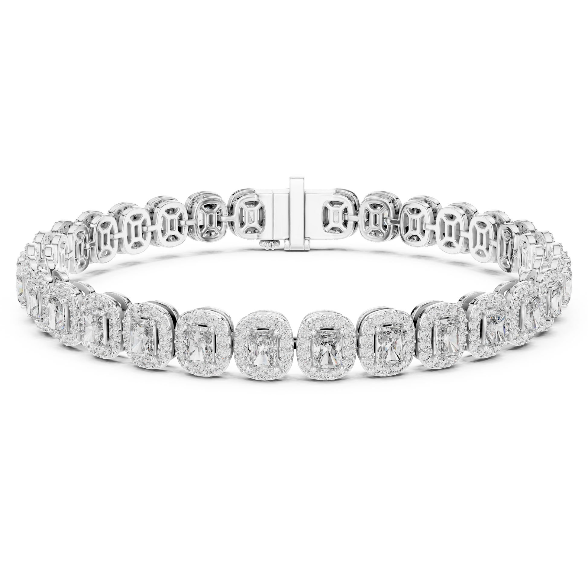 Radiant Collect Setting and Round Prong Setting Moissanite Sterling Silver Bracelet