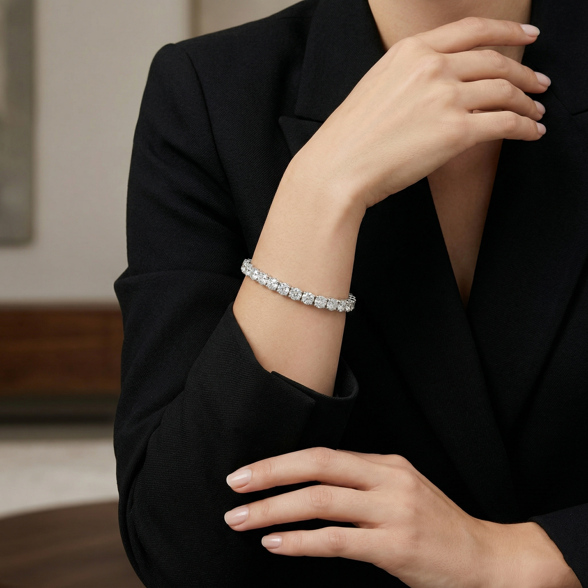 Round Collect Setting Moissanite Sterling Silver Bracelet