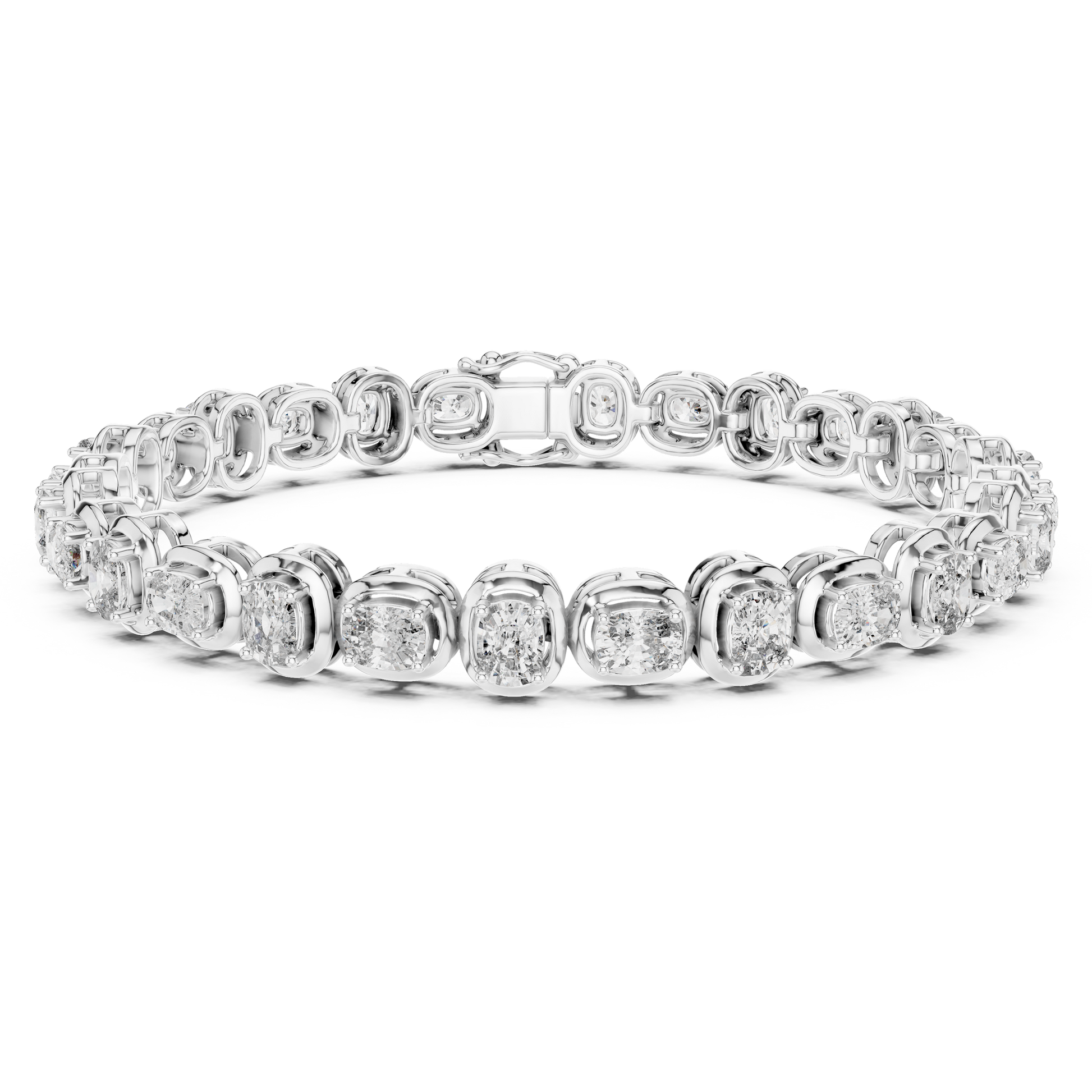 Cushion Cut Collect Setting Moissanite Sterling Silver Bracelet