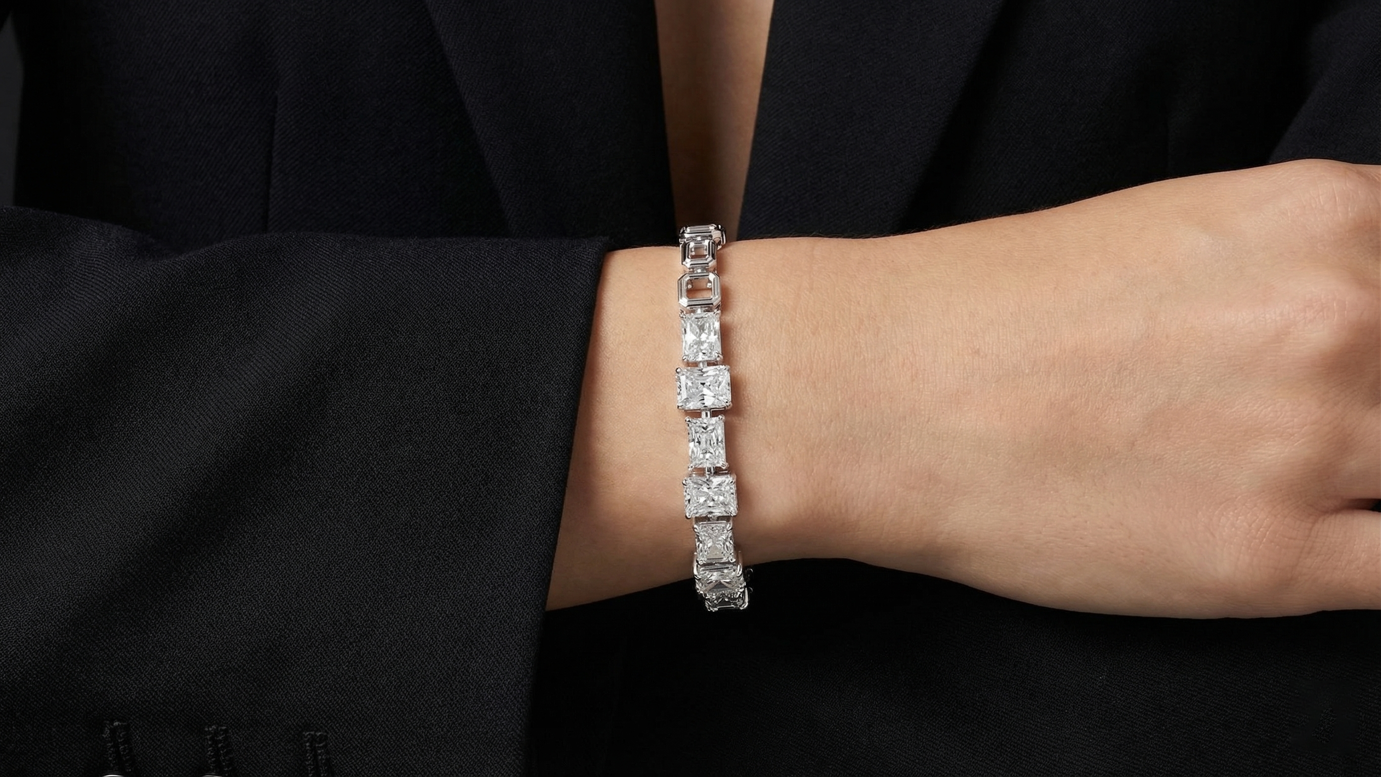 Radiant & Emerald Cut Collect Setting Moissanite Sterling Silver Bracelet