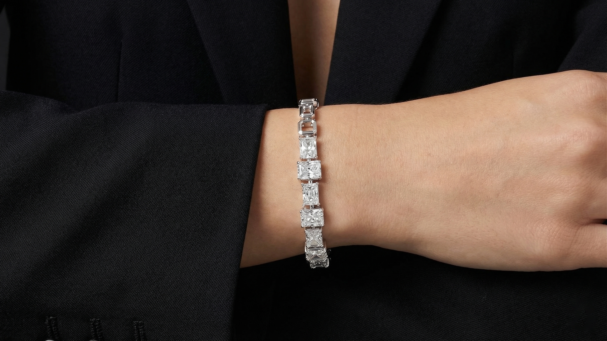 Radiant & Emerald Cut Collect Setting Moissanite Sterling Silver Bracelet